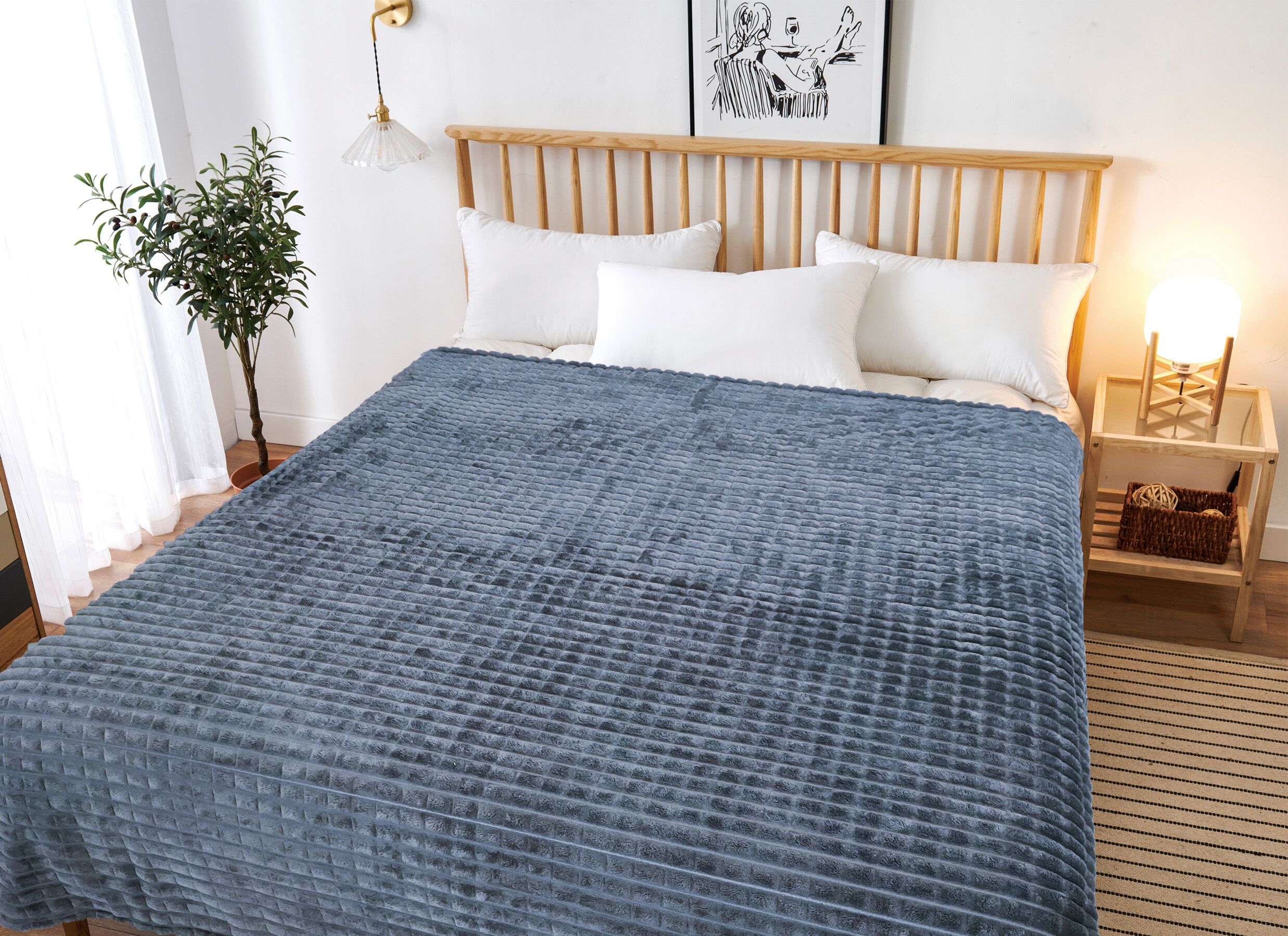 Sfeerfoto - Plaid Bordeaux 150x200cm - microvezel - denim