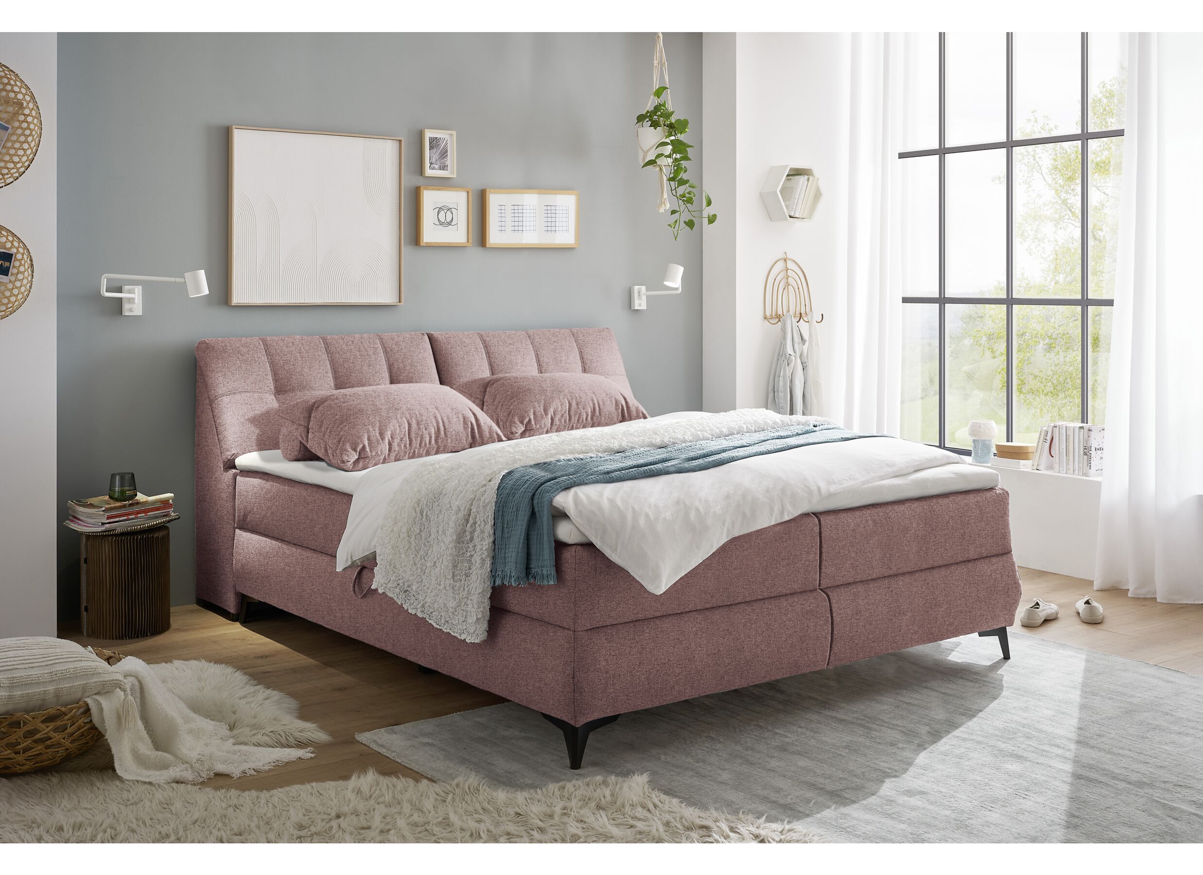 Bedbox Atlantis 160x200cm met opbergruimte stof flamingo
