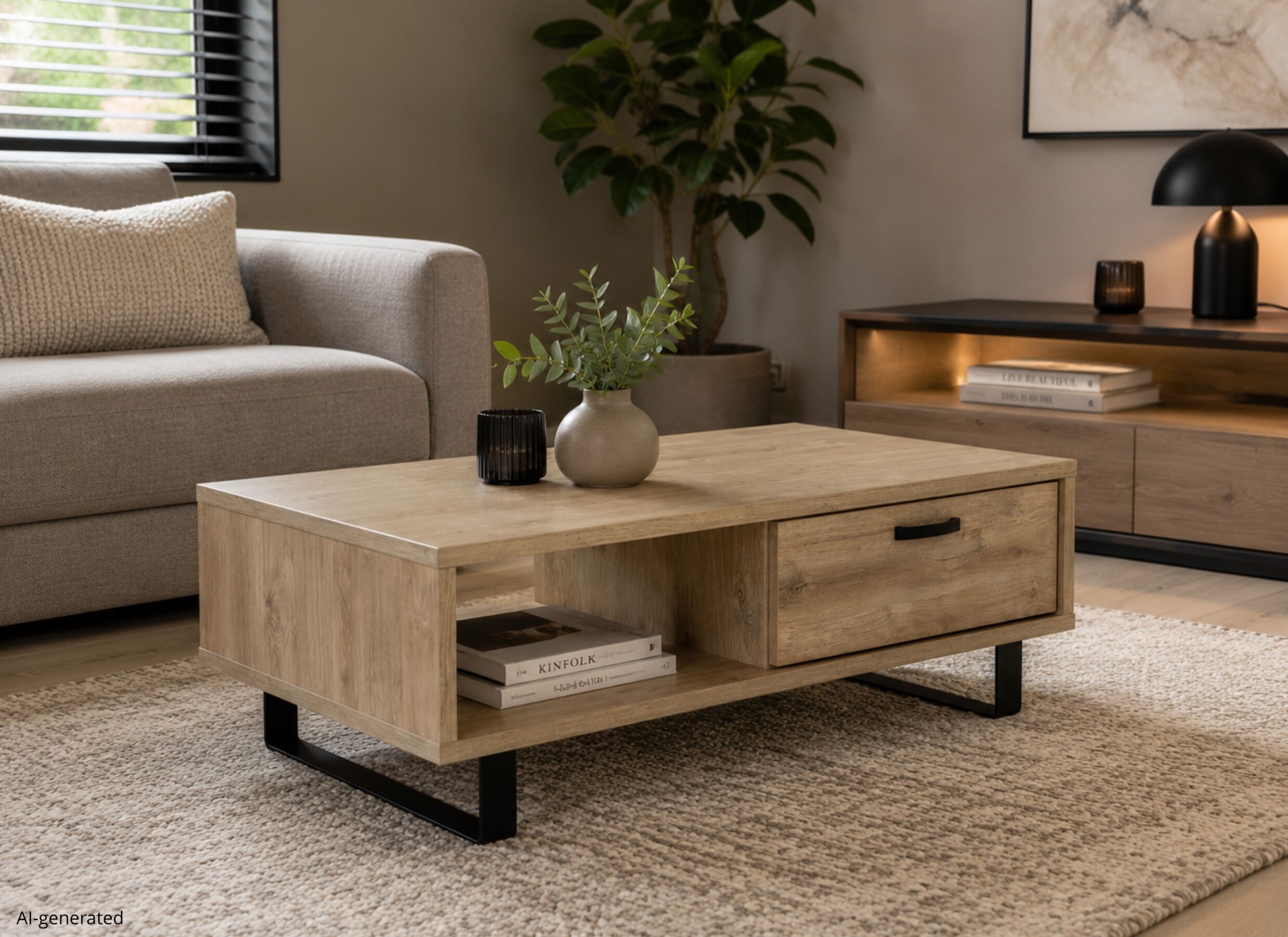 AI Generated - Salontafel Como 1 130x67cm - melamine - golden oak