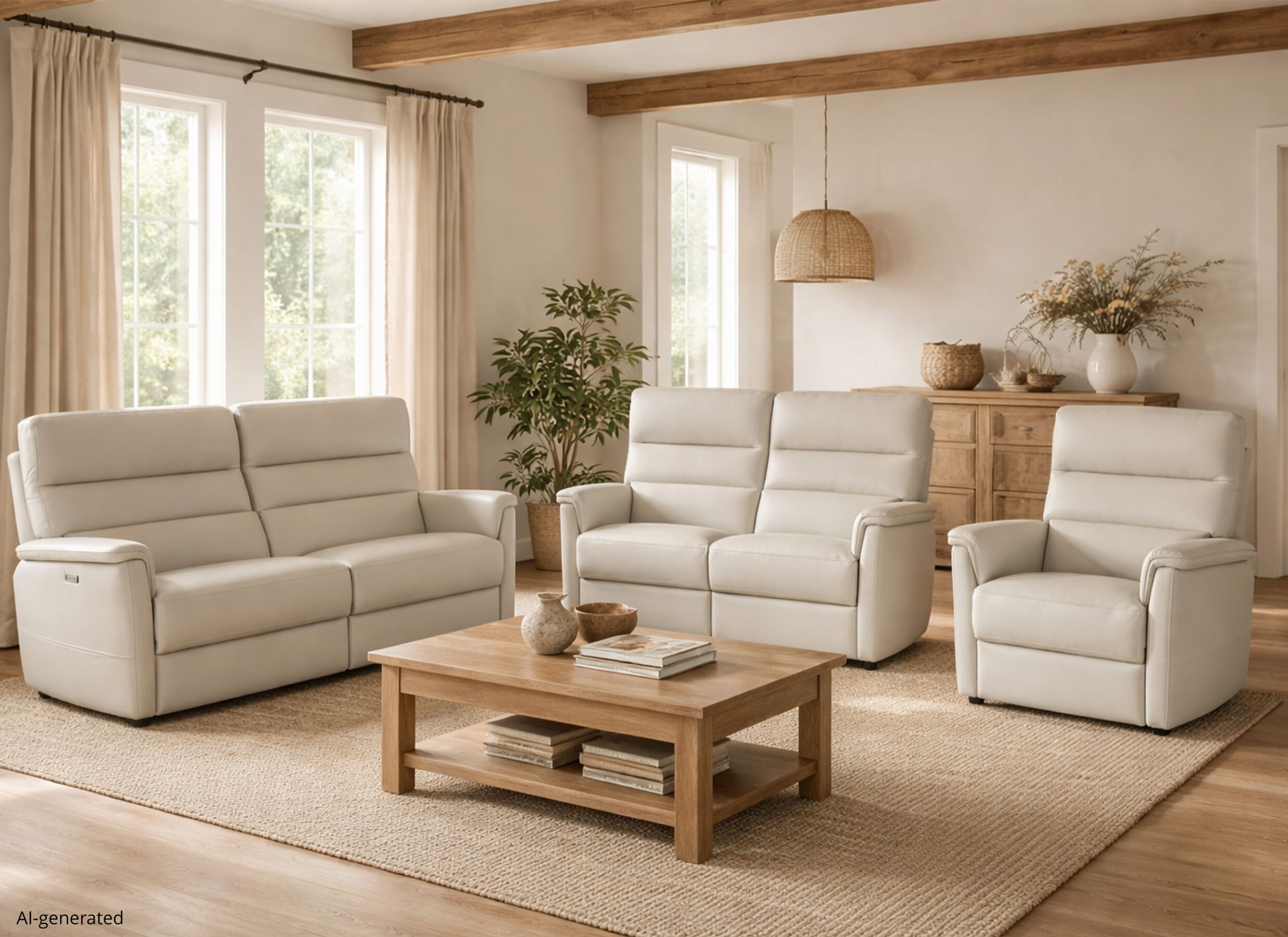 AI Generated - Canapé Ardo 3+2+1-zit- cuir - beige avec relax