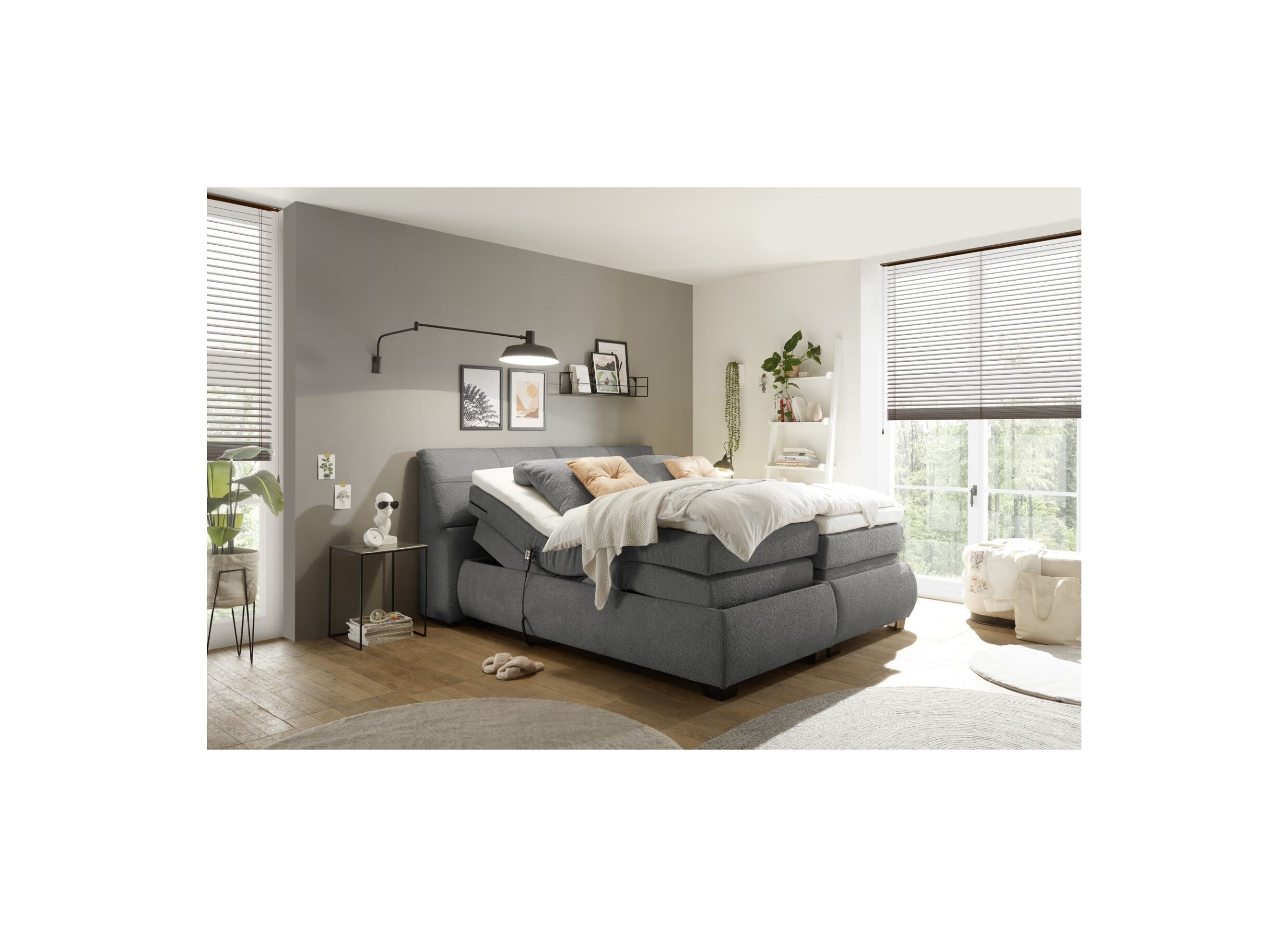 Foto ambiance - Boxspring Reynosa Gel 180x200cm avec rangement/électrique graphite