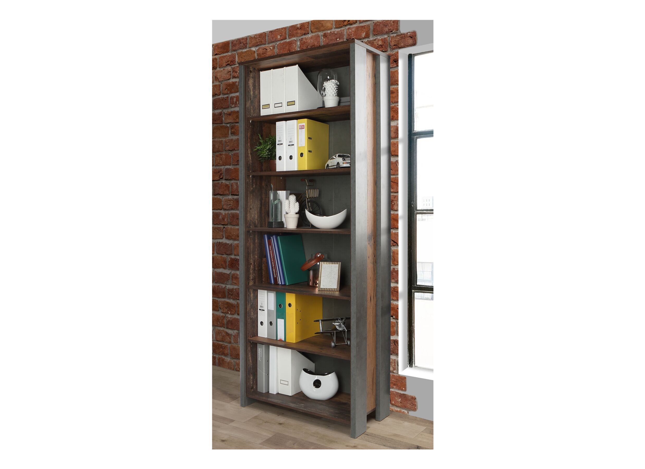 Boekenkast Clif-B 86x42x221cm - meubelplaat - old wood/beton