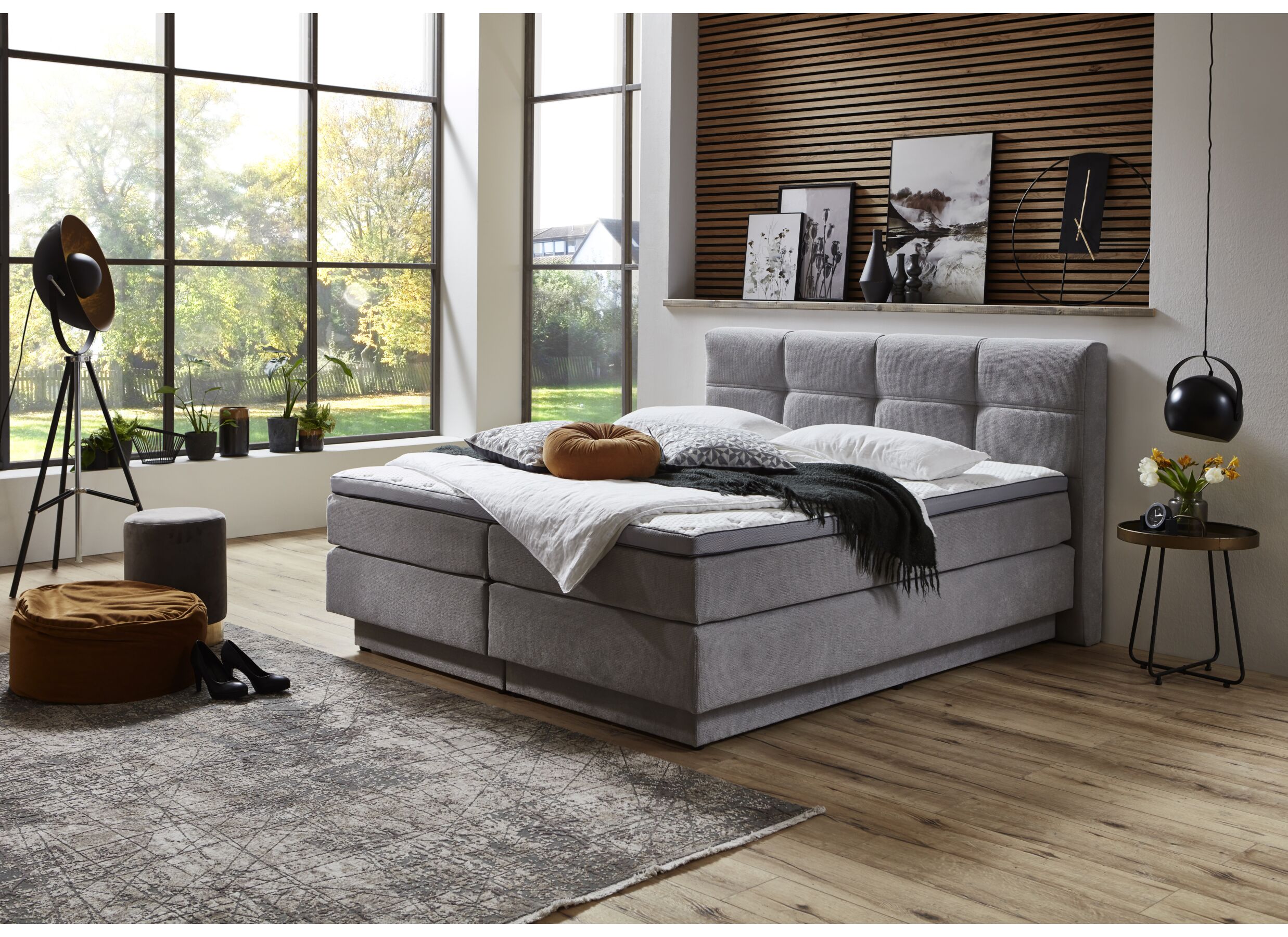 Aperçu - Boxspring BX2110 Portage 160x200cm avec rangement - tissu - gris clair
