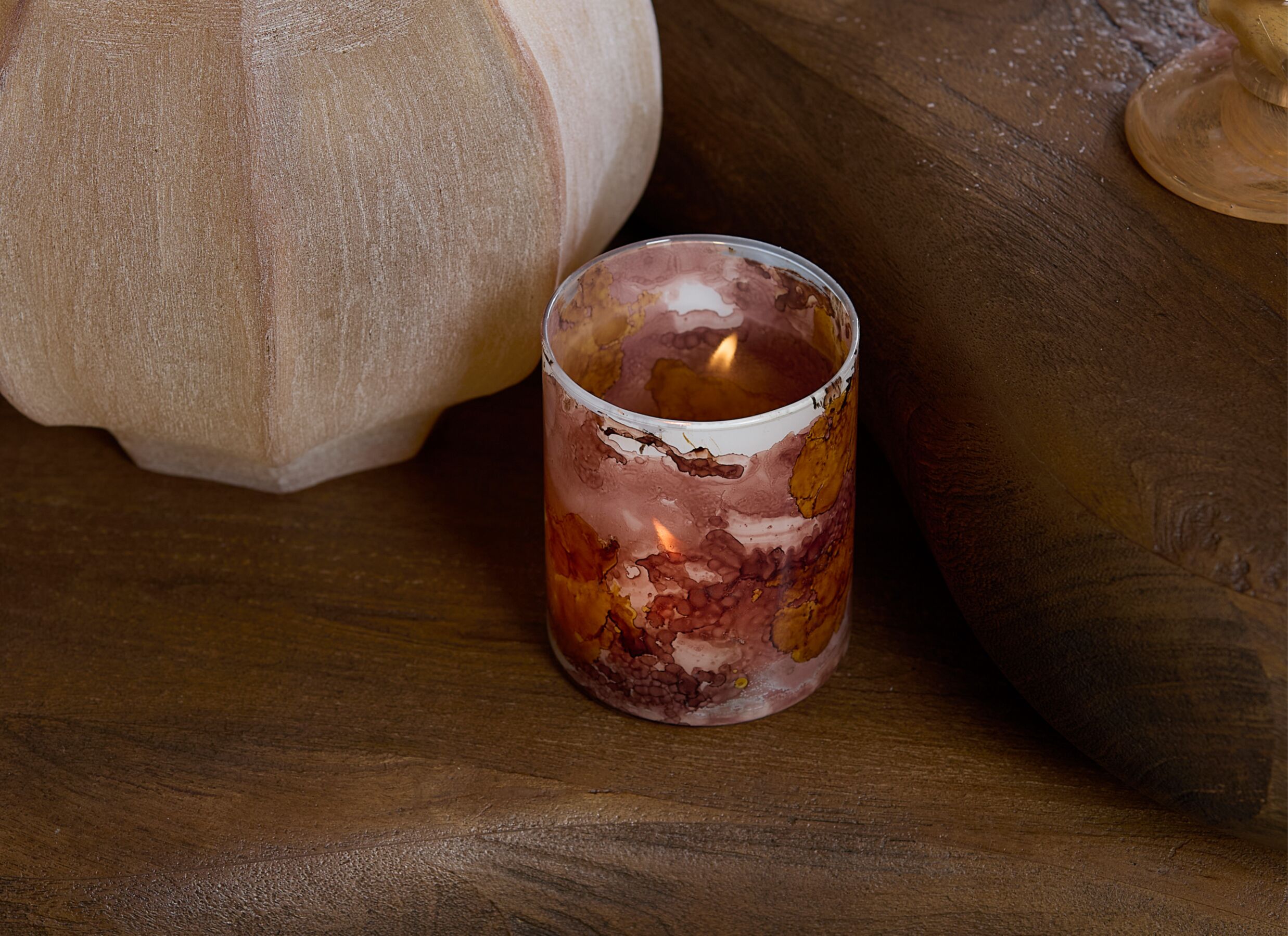 Foto ambiance - Photophore Dalino H13cm - verre - rose foncé