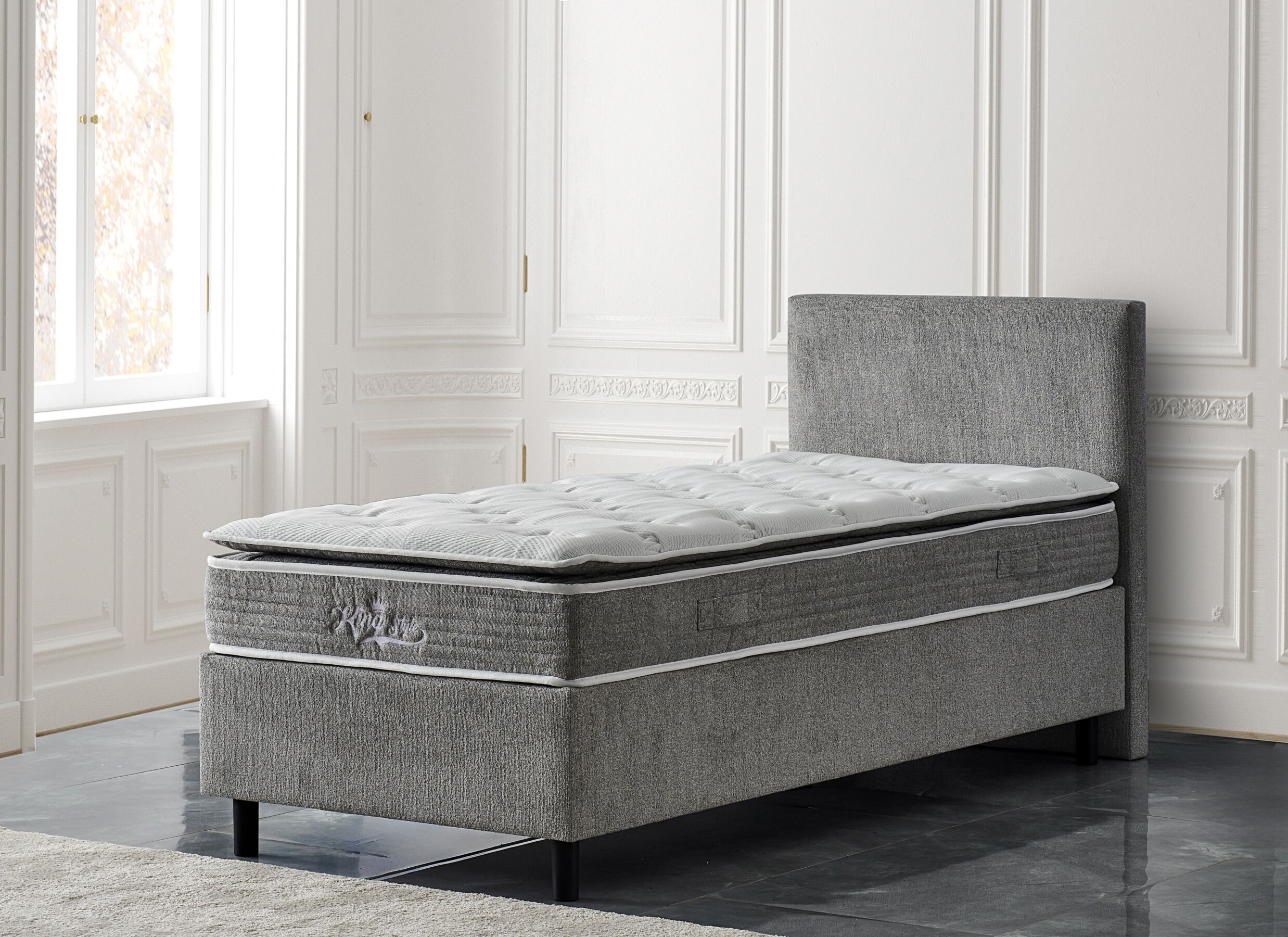 Sfeerfoto - Bedbox City 90x200cm - stof - lichtgrijs met opbergruimte