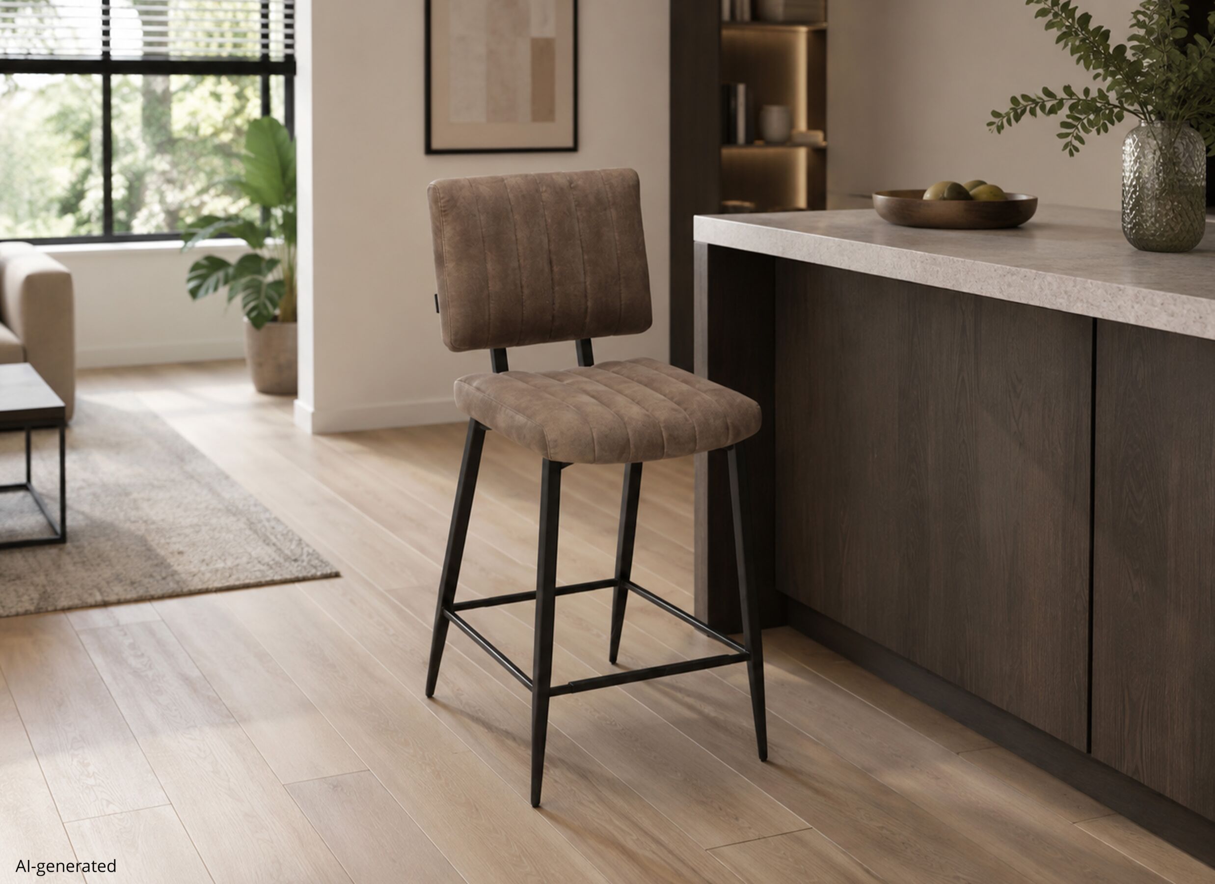 AI Generated - Chaise de bar Vicenza HA67cm - tissu - goldy latte