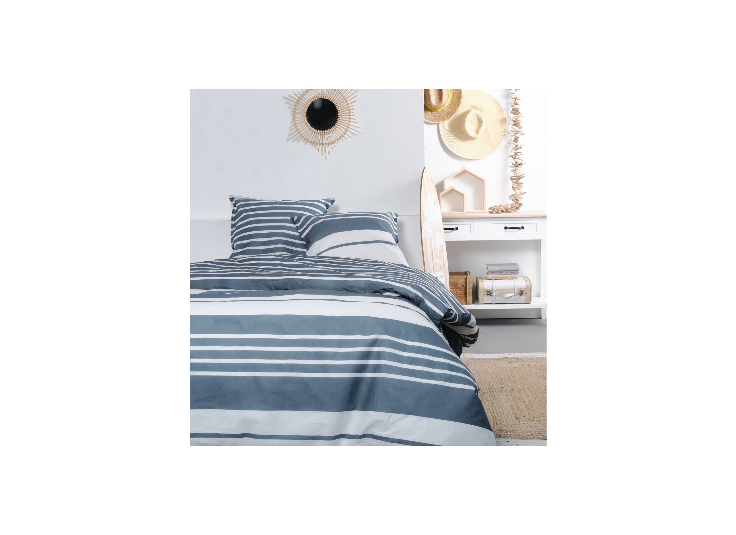 Hoofdfoto - Dekbedovertrek Sunshine 240x220cm - katoen - blauw & wit