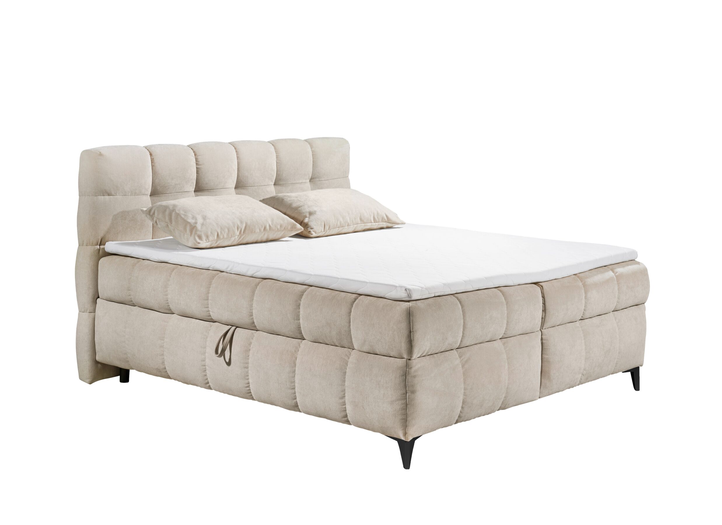 Aperçu - Lit box Kylie 180x200cm - tissu - beige avec rangement