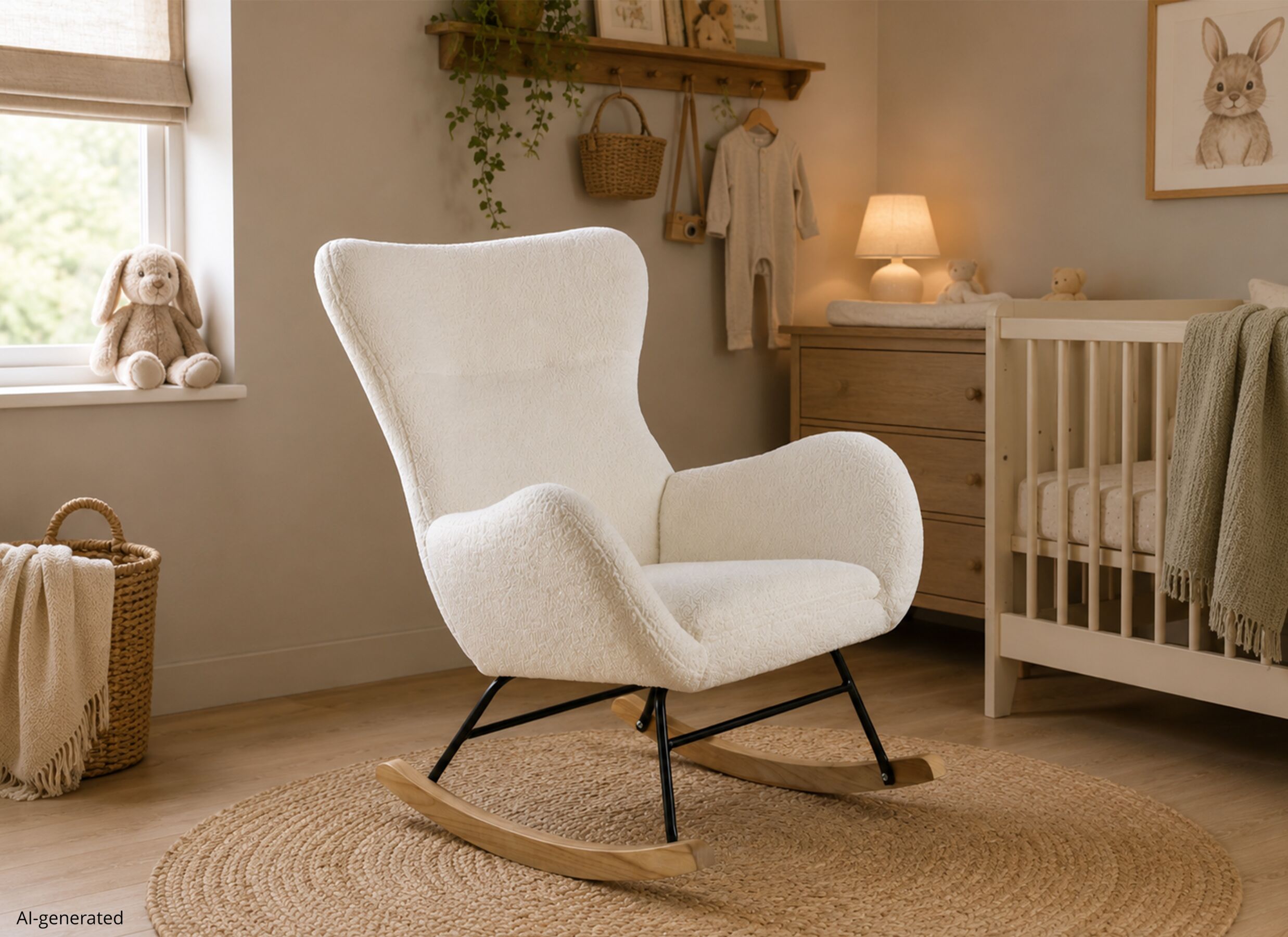 AI Generated - Fauteuil à bascule Hakka 67x70x91cm - tissu - Beige