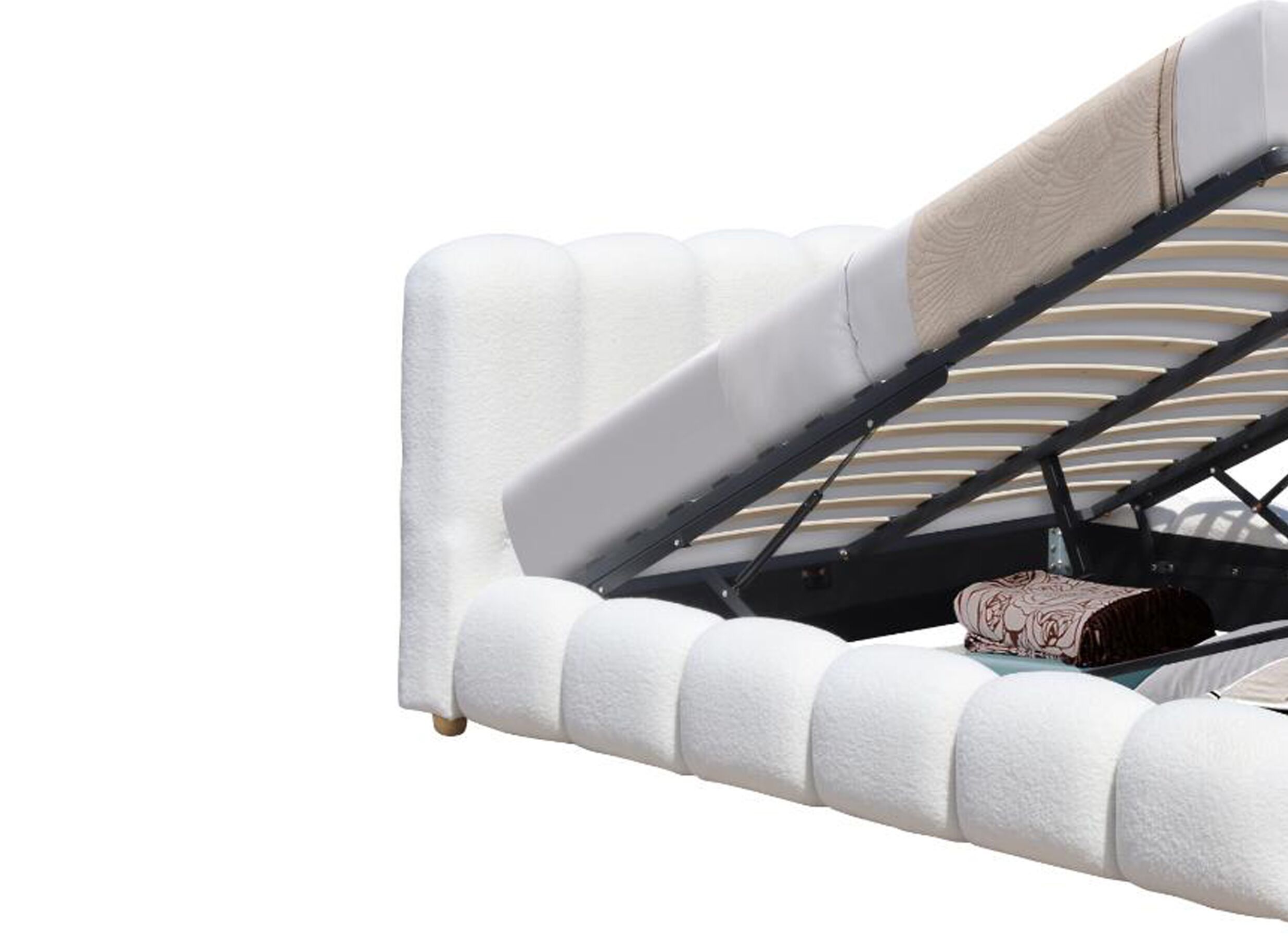 Detailfoto - Bed Isola 160x200cm met opbergruimte - bouclé - wit