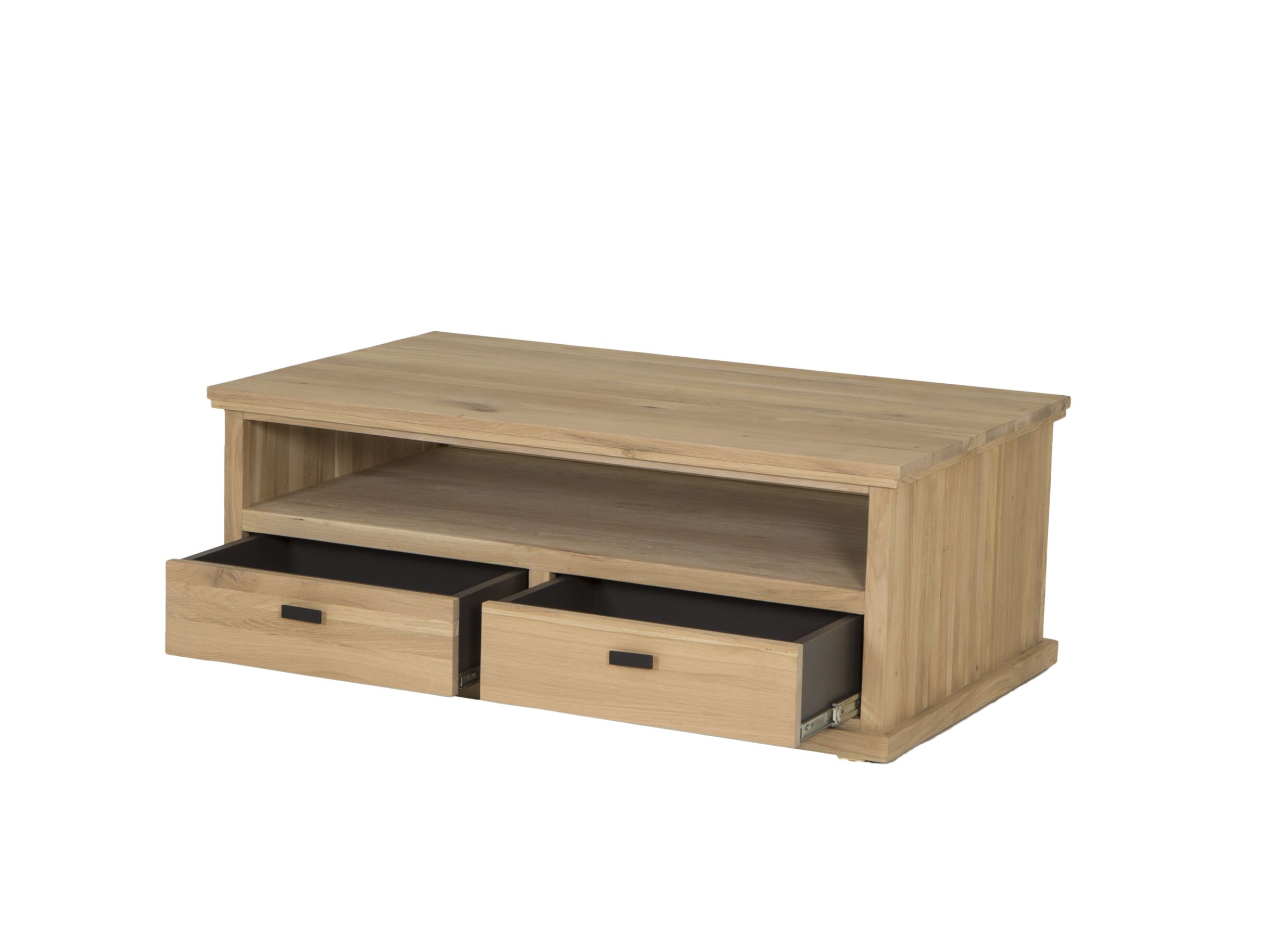 Table basse Grimaldi 120x74x45cm - chêne massif & placage & décor - naturel avec rangement