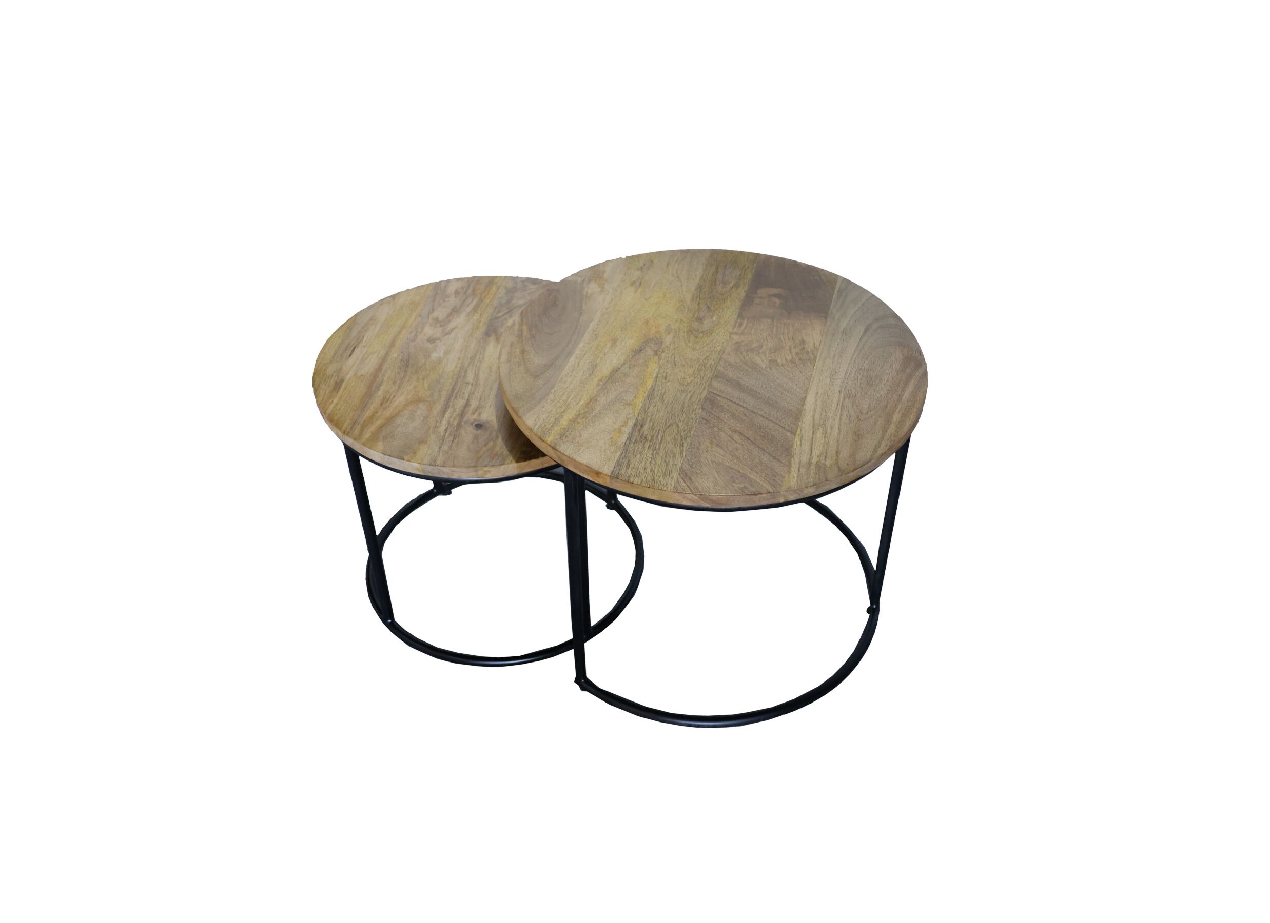 Overzichtsfoto - Bijzettafel Alvarez Ø55cm - mango massief - walnoot - set van 2