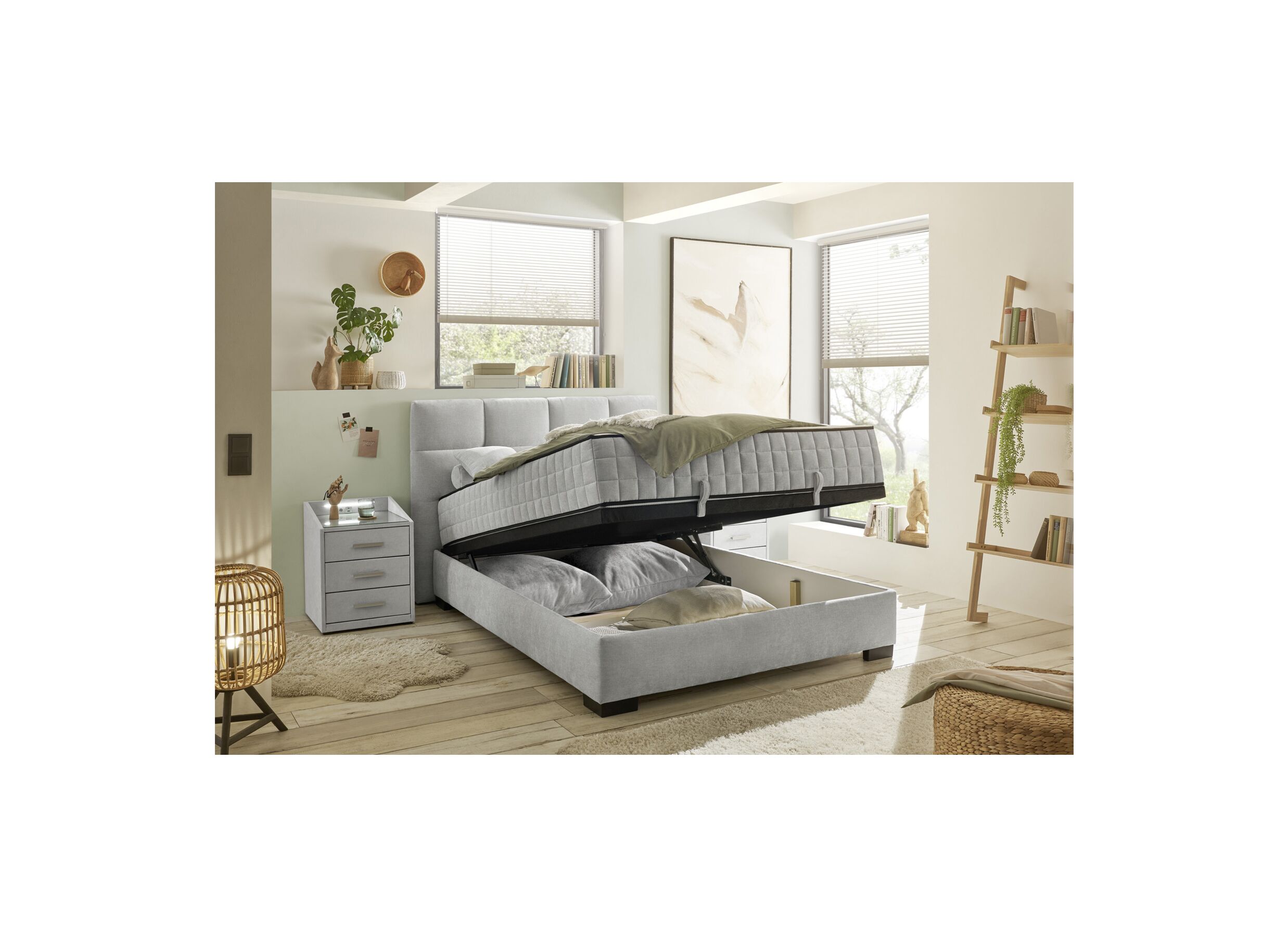Foto ambiance - Lit box Nagol A 140x200cm avec rangement tissu argent