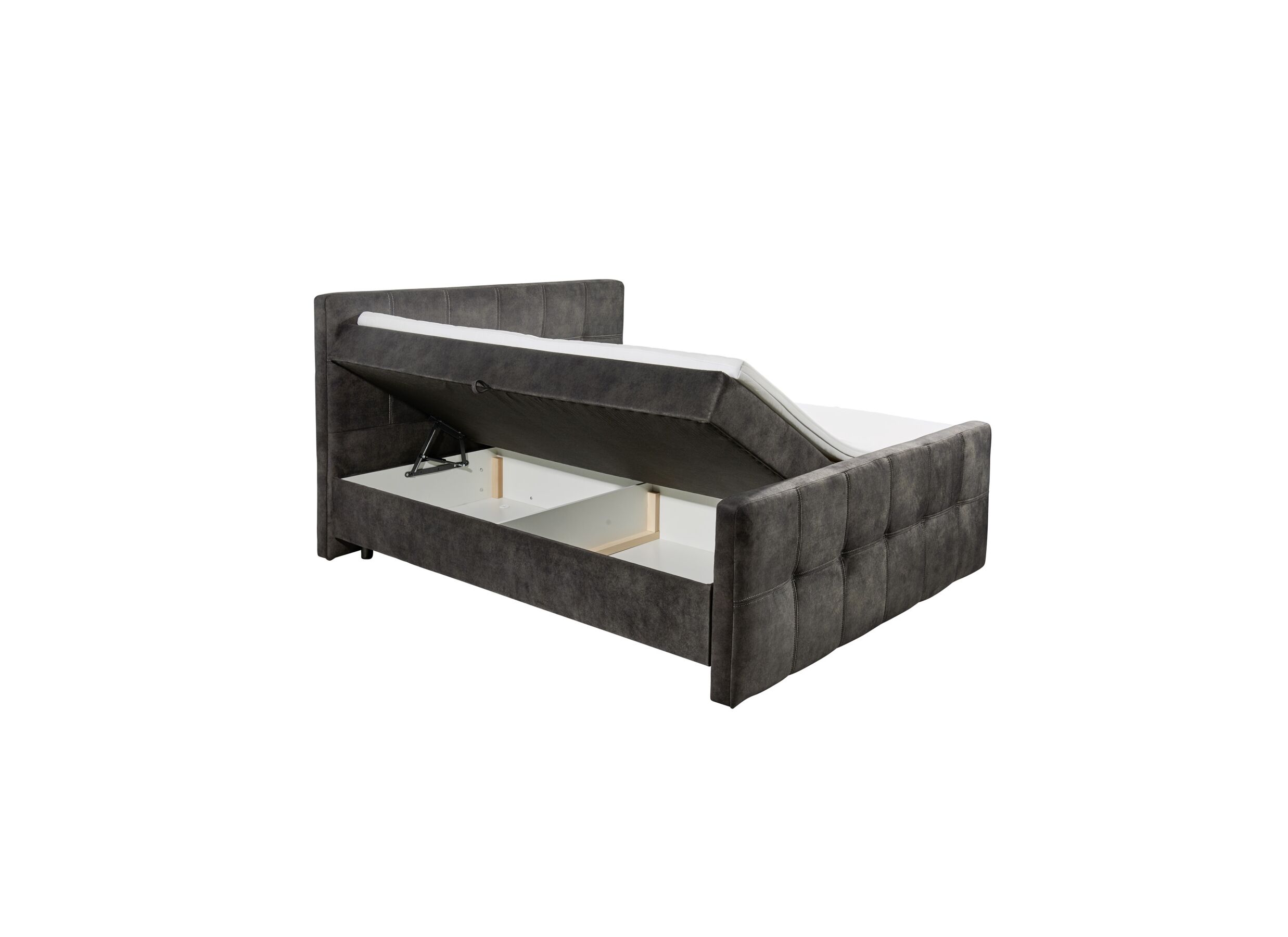 Disposition - Lit box Valetta 180x200cm avec rangement tissu espresso