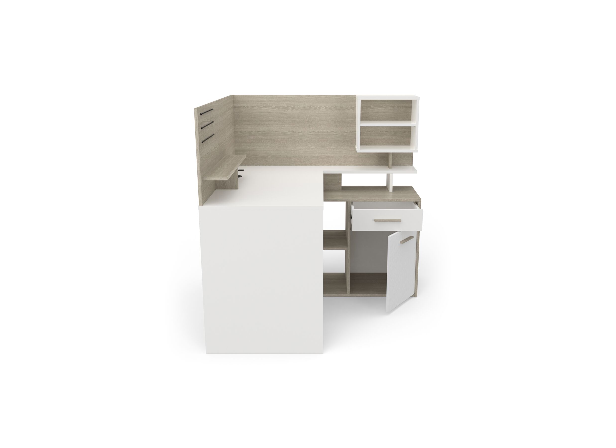 Hoekbureau Malicia 122x116x120cm - meubelplaat - wit/eik