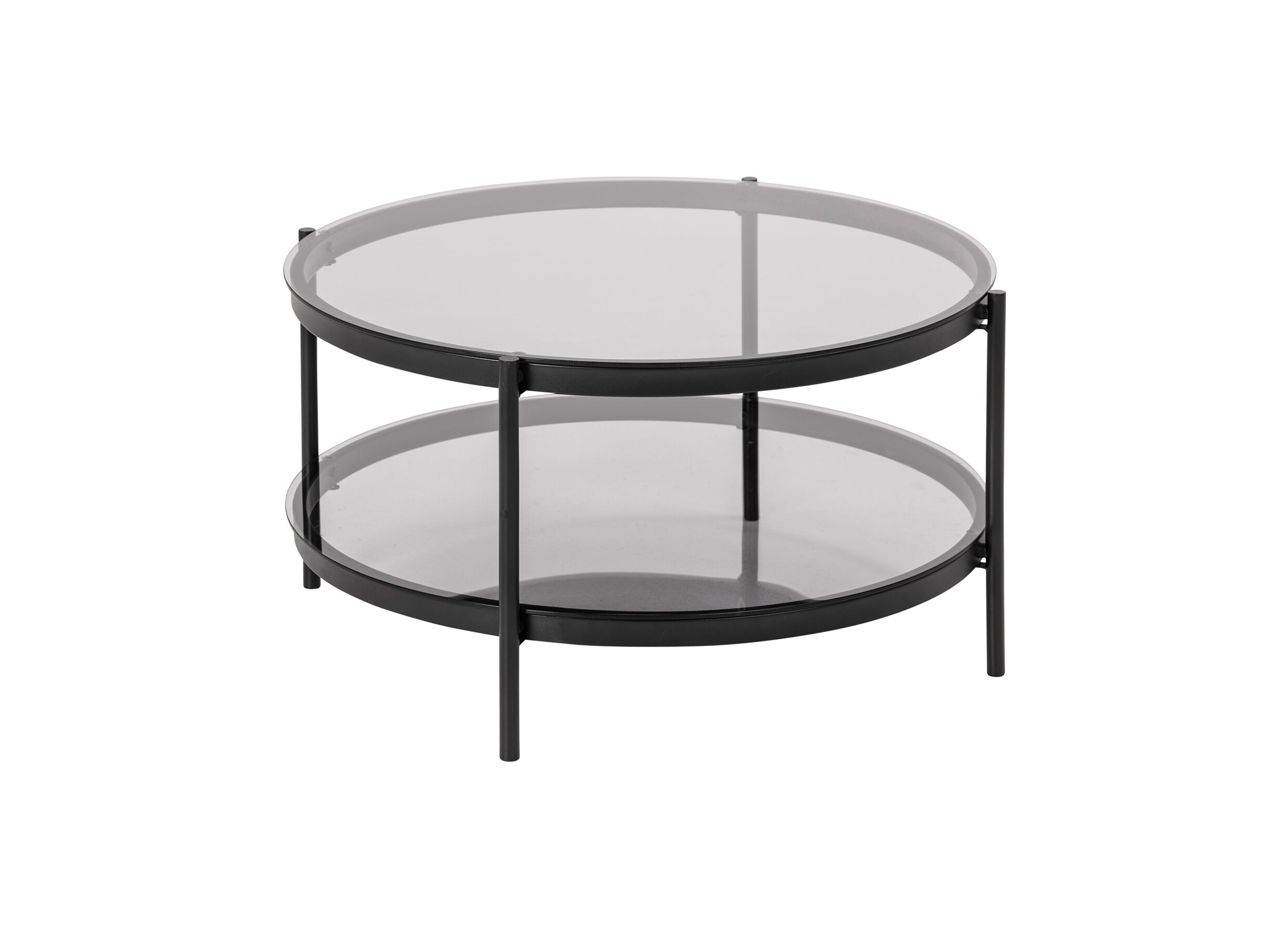 Salontafel Ø79cm - metaal - zwart mat & smoked glass
