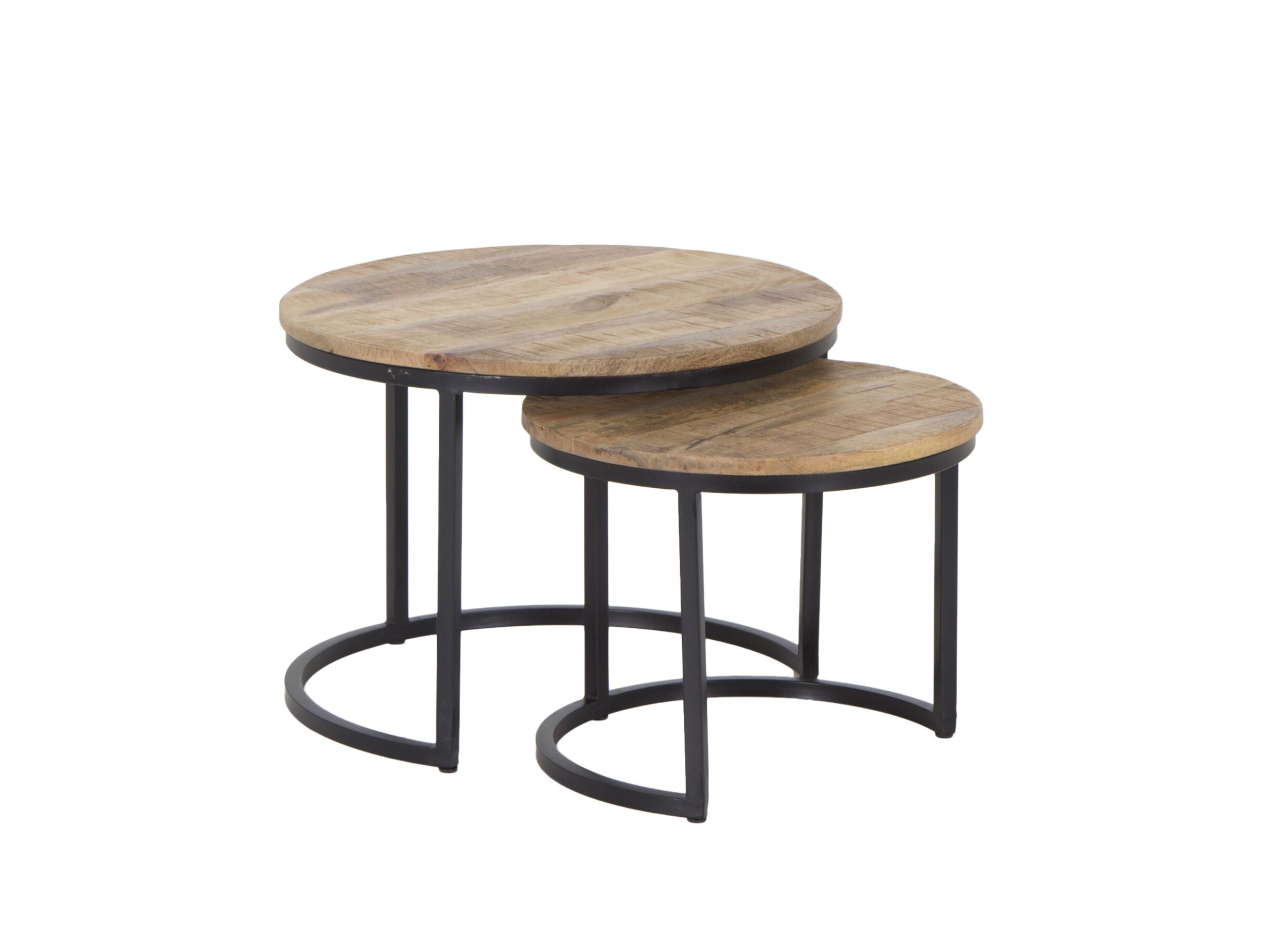 Table d'appoint Half Moon bois massif métal ronde lot de 2 - Table d'appoint Half Moon lot de 2 - manguier massif & métal - naturel