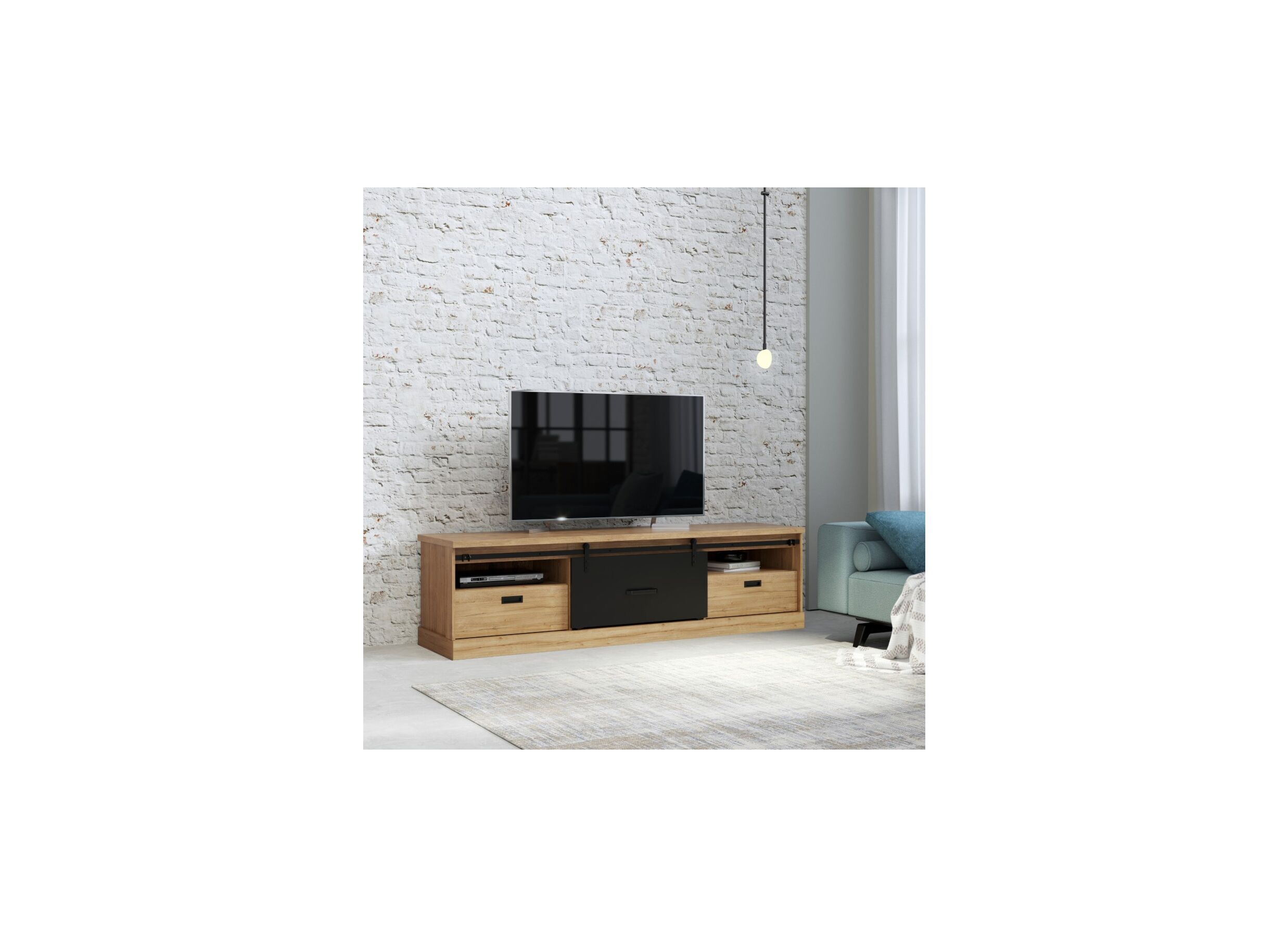 Tv-meubel Kaszimiro 203cm - meubelplaat - waterford eik/zwart