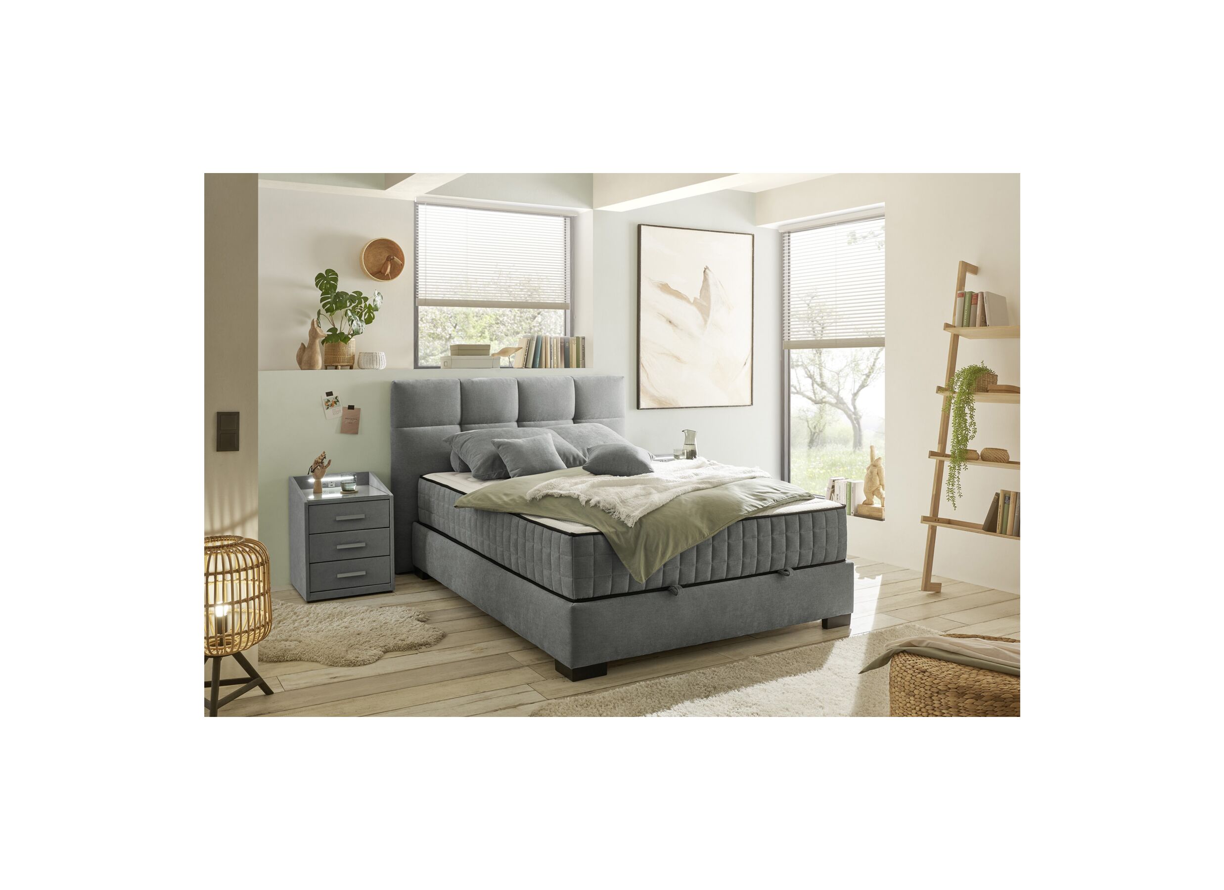 Sfeerfoto - Bedbox Nagol A 140x200cm met opbergruimte stof antraciet