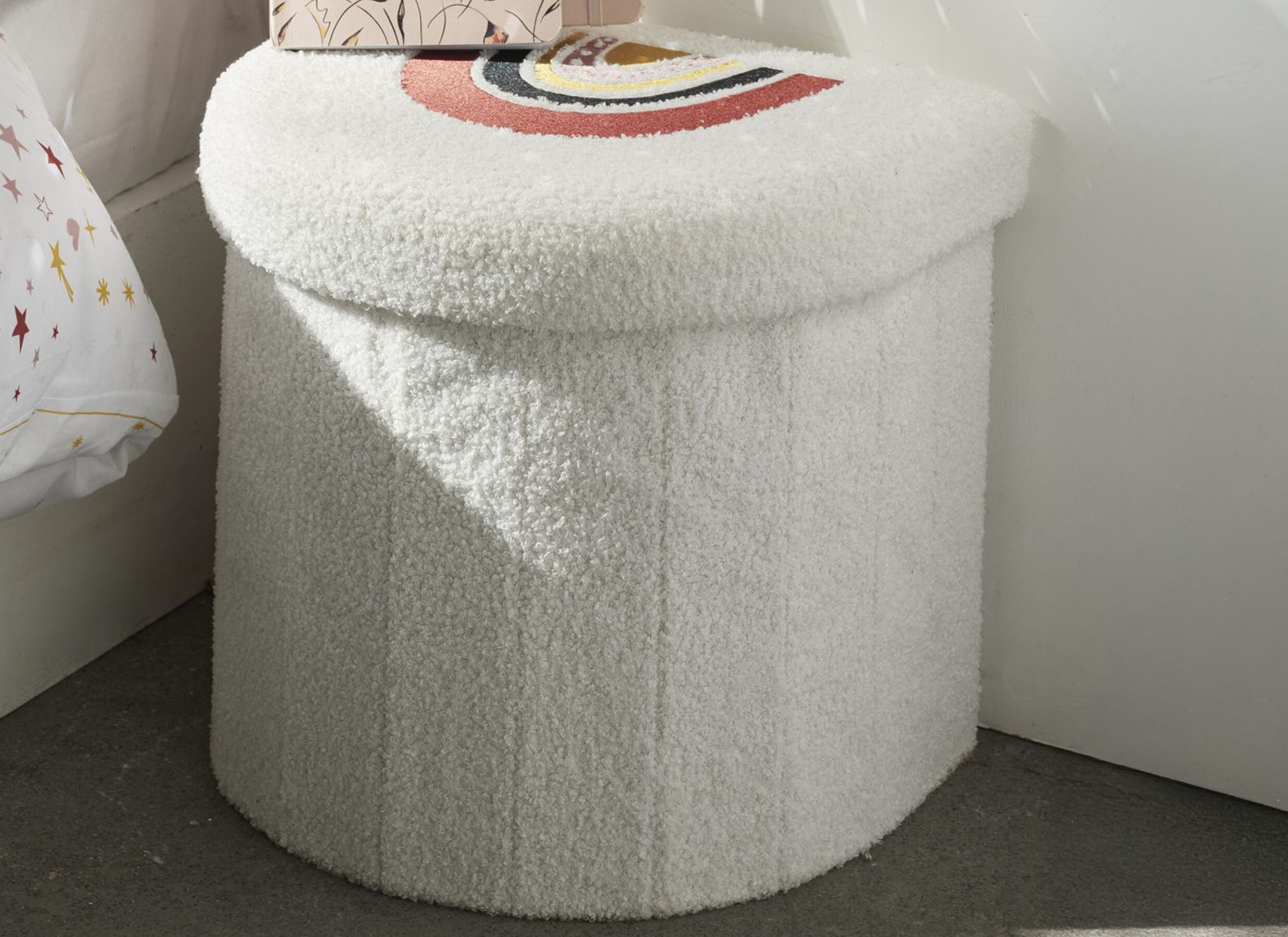Foto ambiance - Pouf Arc-en-ciel 30x36cm - coton - blanc