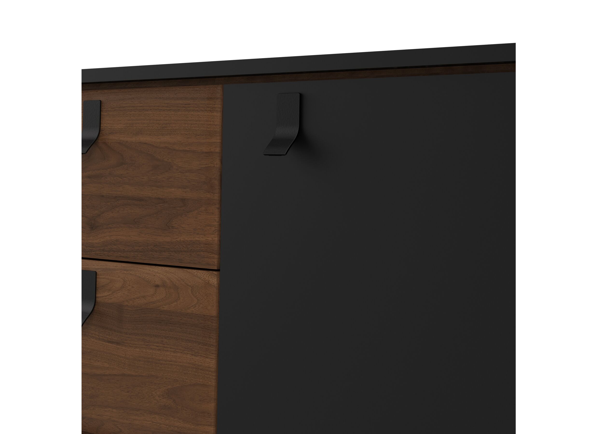 Buffet Ry 151cm - panneau décor - noir mat & noix