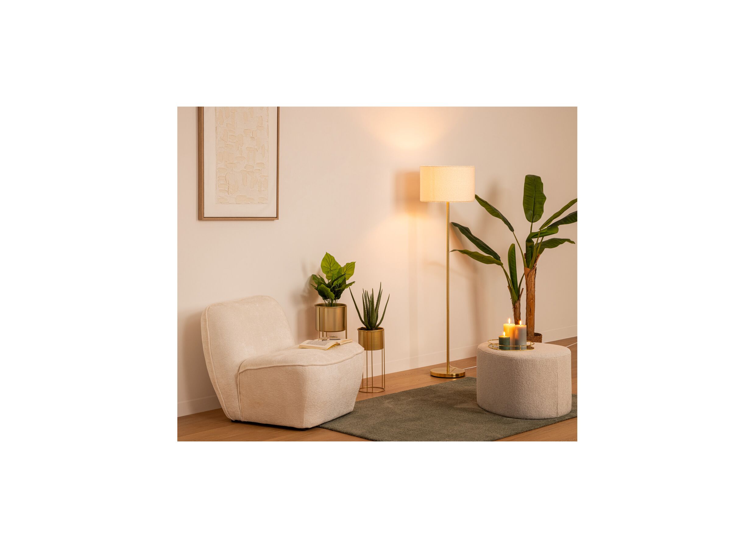 Foto ambiance - Lampadaire Tina H150cm - métal & bouclé - or