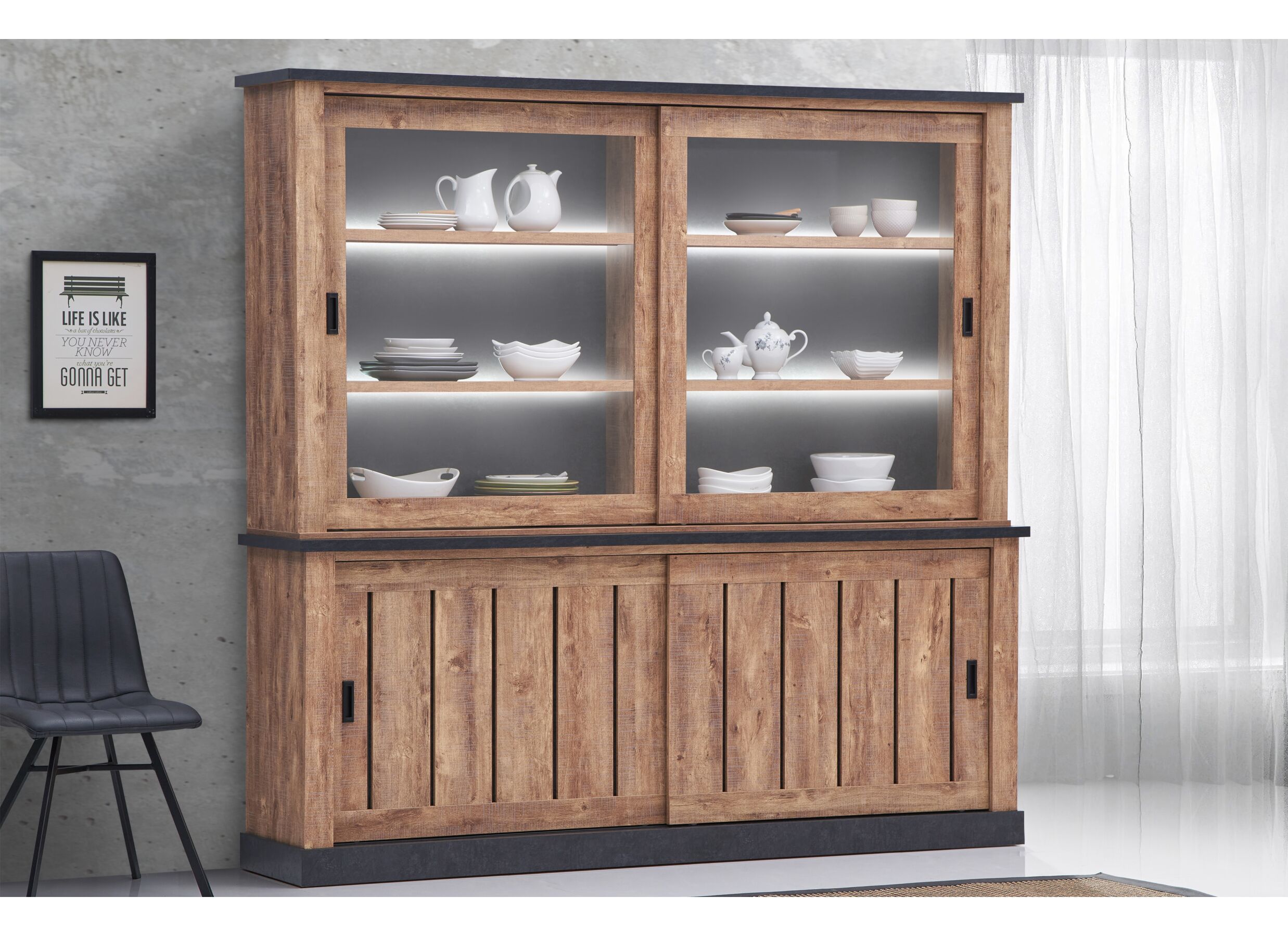 Dressoir Etienne 221cm - decor - industriële eik & zwart