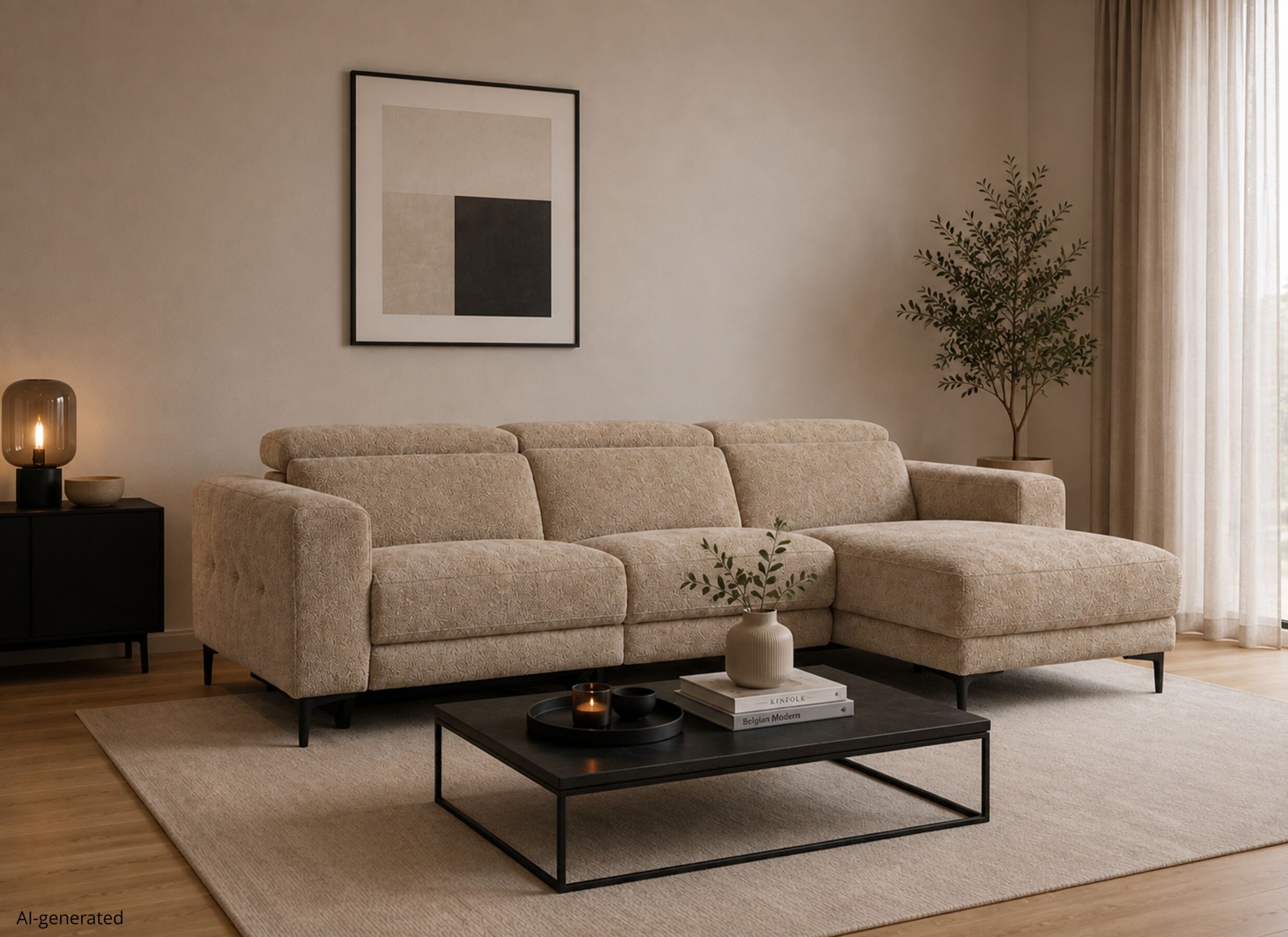 AI Generated - Hoeksalon Cine 277x168cm - stof - taupe met relax