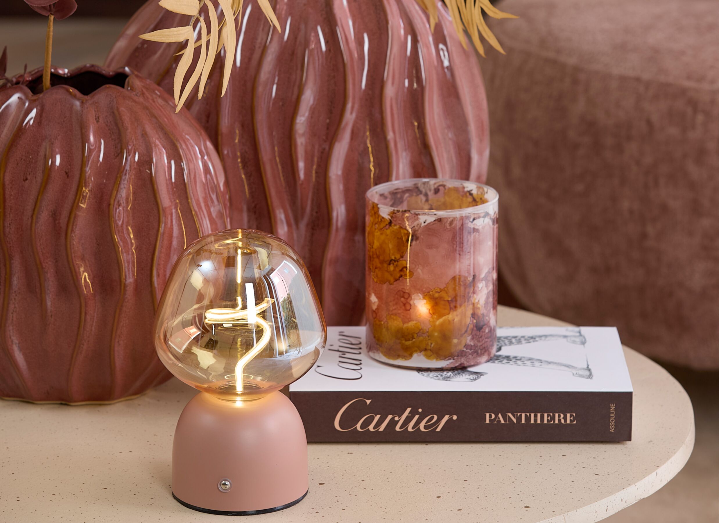 Foto ambiance - Photophore Dalino H13cm - verre - rose foncé