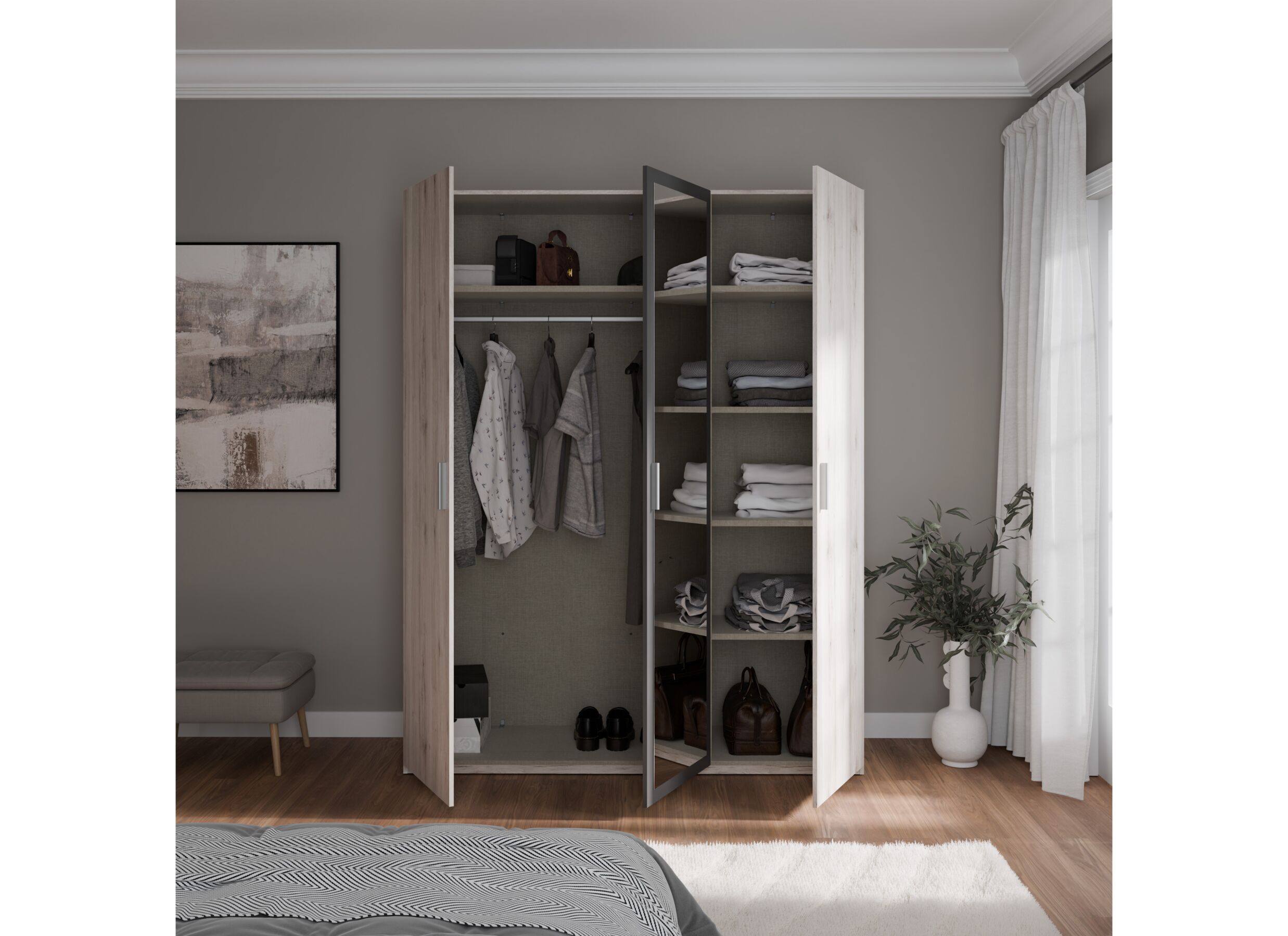 Sfeerfoto - Kleerkast Adria 166cm - decor - zandeik/wolframgrijs