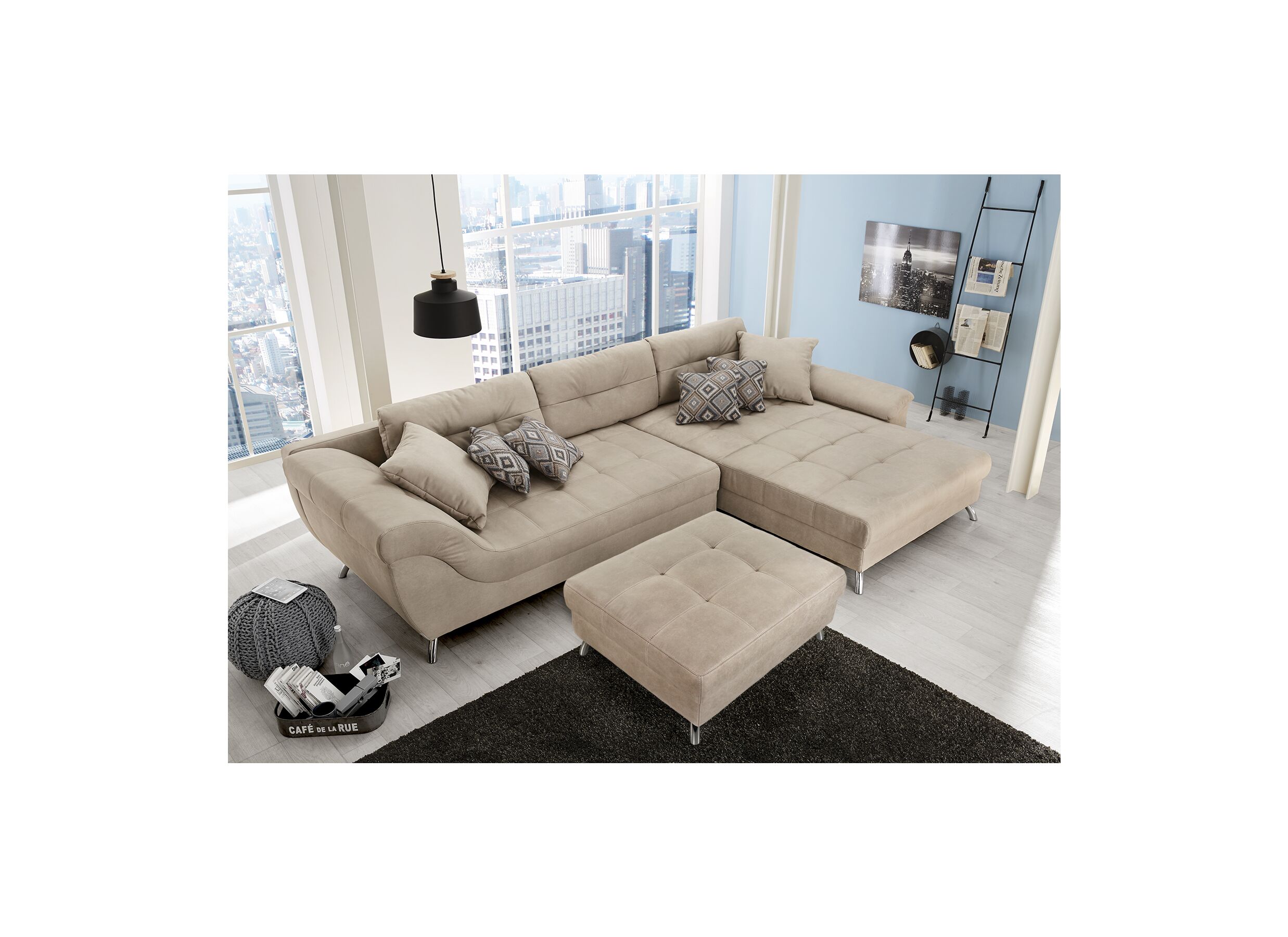 Hoeksalon San Francisco 355x218cm - stof - beige