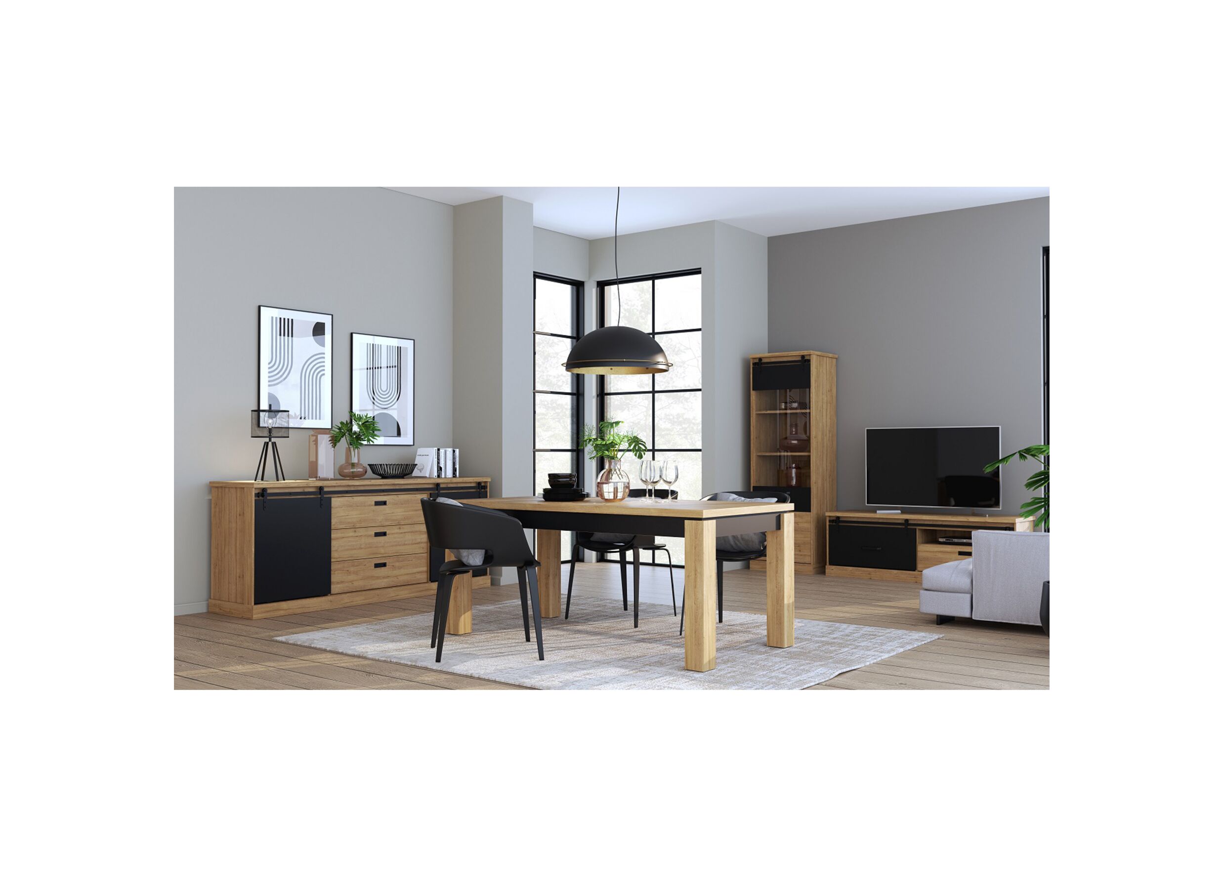 Vitrinekast Kaszimiro 63cm - decor - waterford eik /zwart