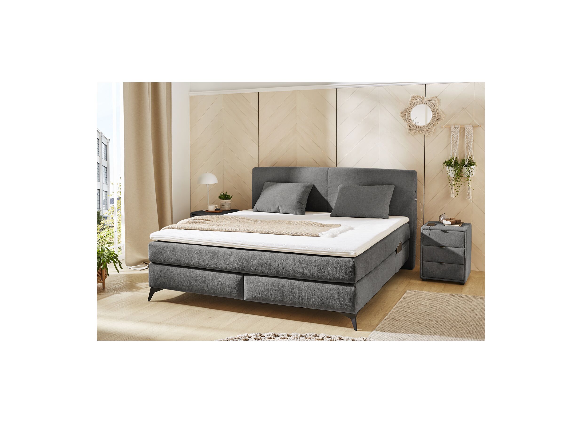 Aperçu - Boxspring Kira Max 160x200cm - tissu - gris foncé