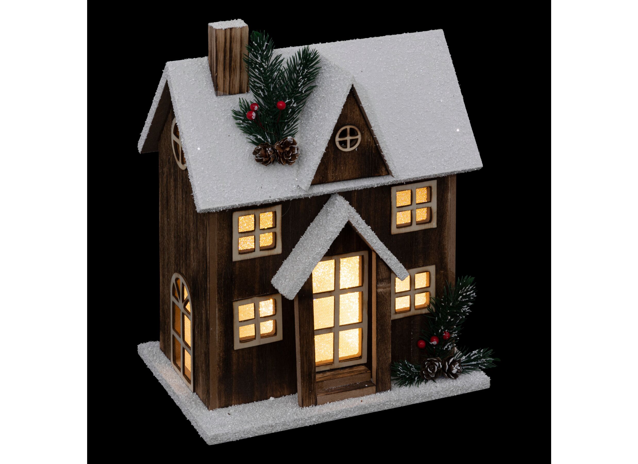Aperçu - Décoration de Noël Maison de Neige en Bois avec LED H34cm