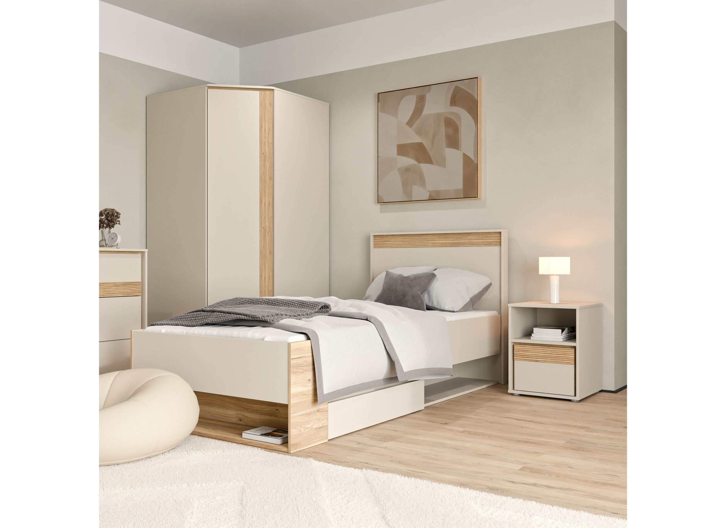 Foto ambiance - Lit Wexlin 90x200cm - décor - sand & mauvella oak