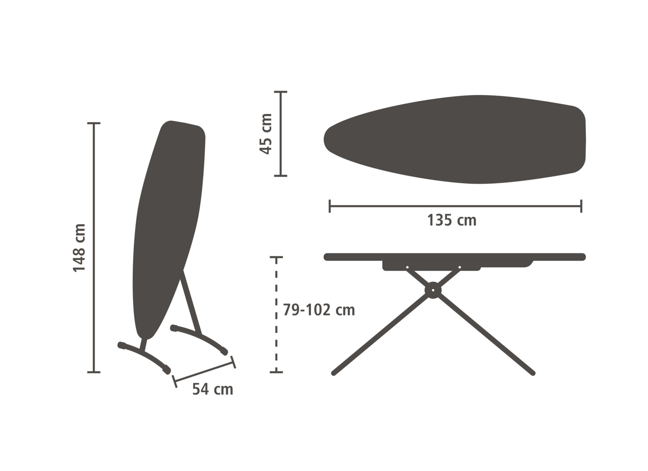 Dimensions - Table à repasser et à vapeur D Brabantia 135x45cm - denim grey