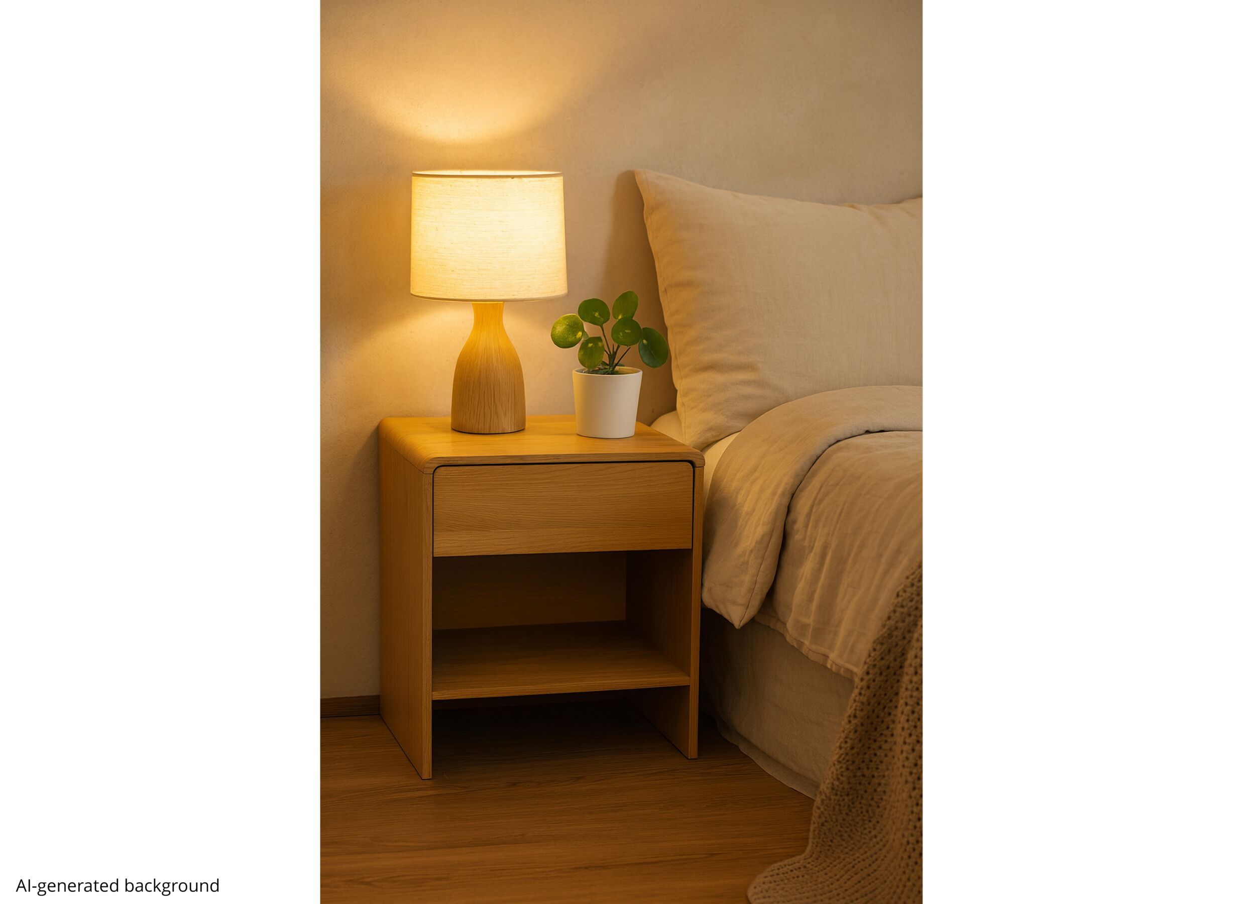 Foto ambiance - Table de chevet Vinnie 47x39x50cm - décor - chêne