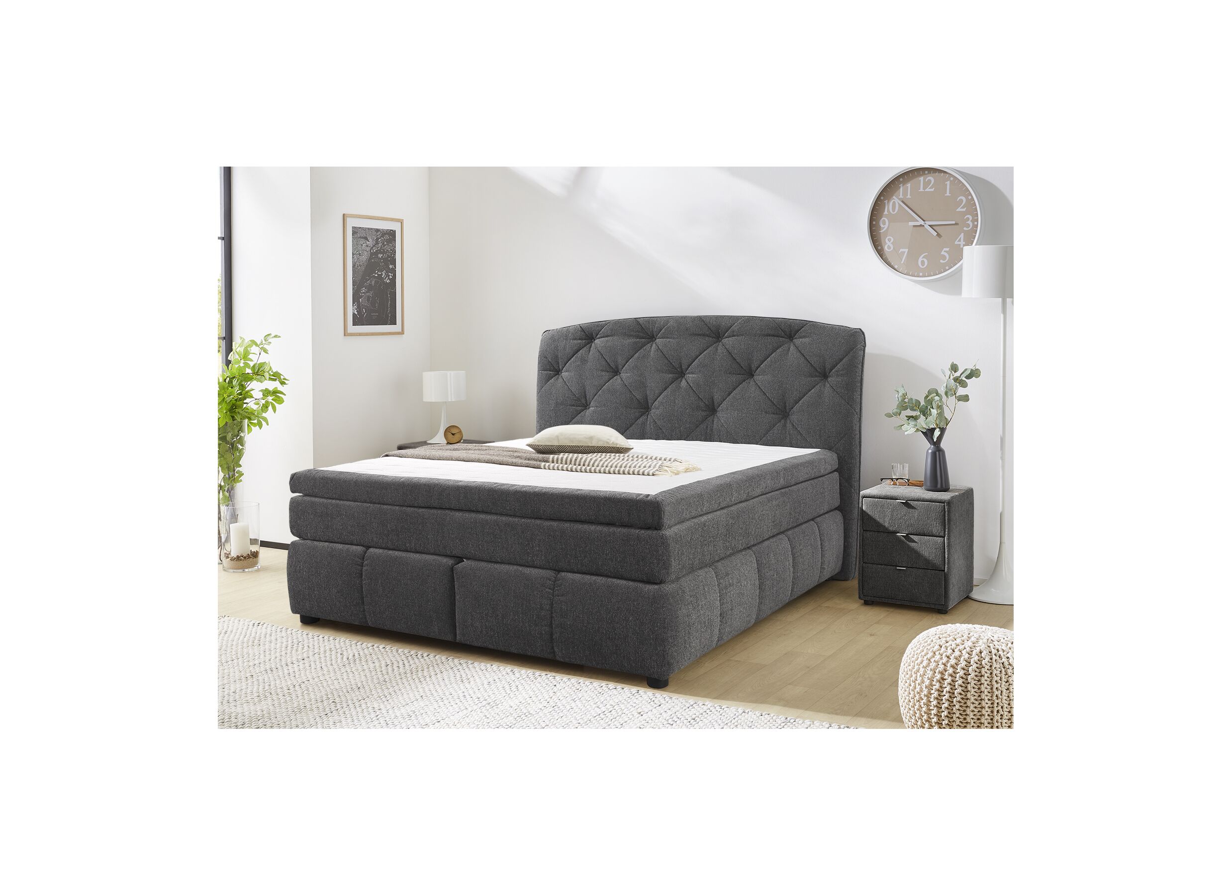 Boxspring Mila Max 180x200cm tissu gris foncé - Boxspring Mila Max 180x200cm tissu gris foncé