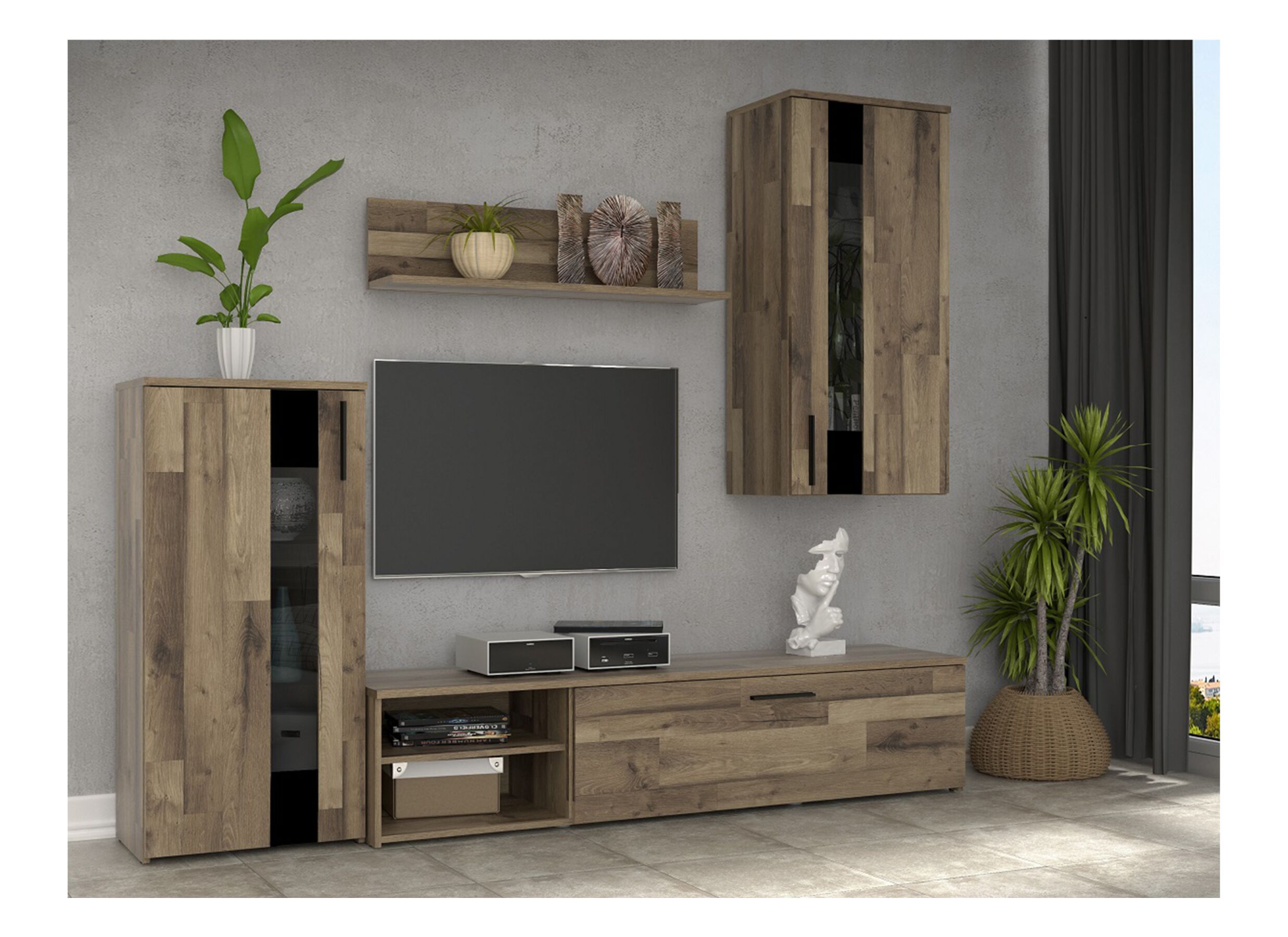 Tv-wandmeubel 213cm - meubelplaat - artisanale eik