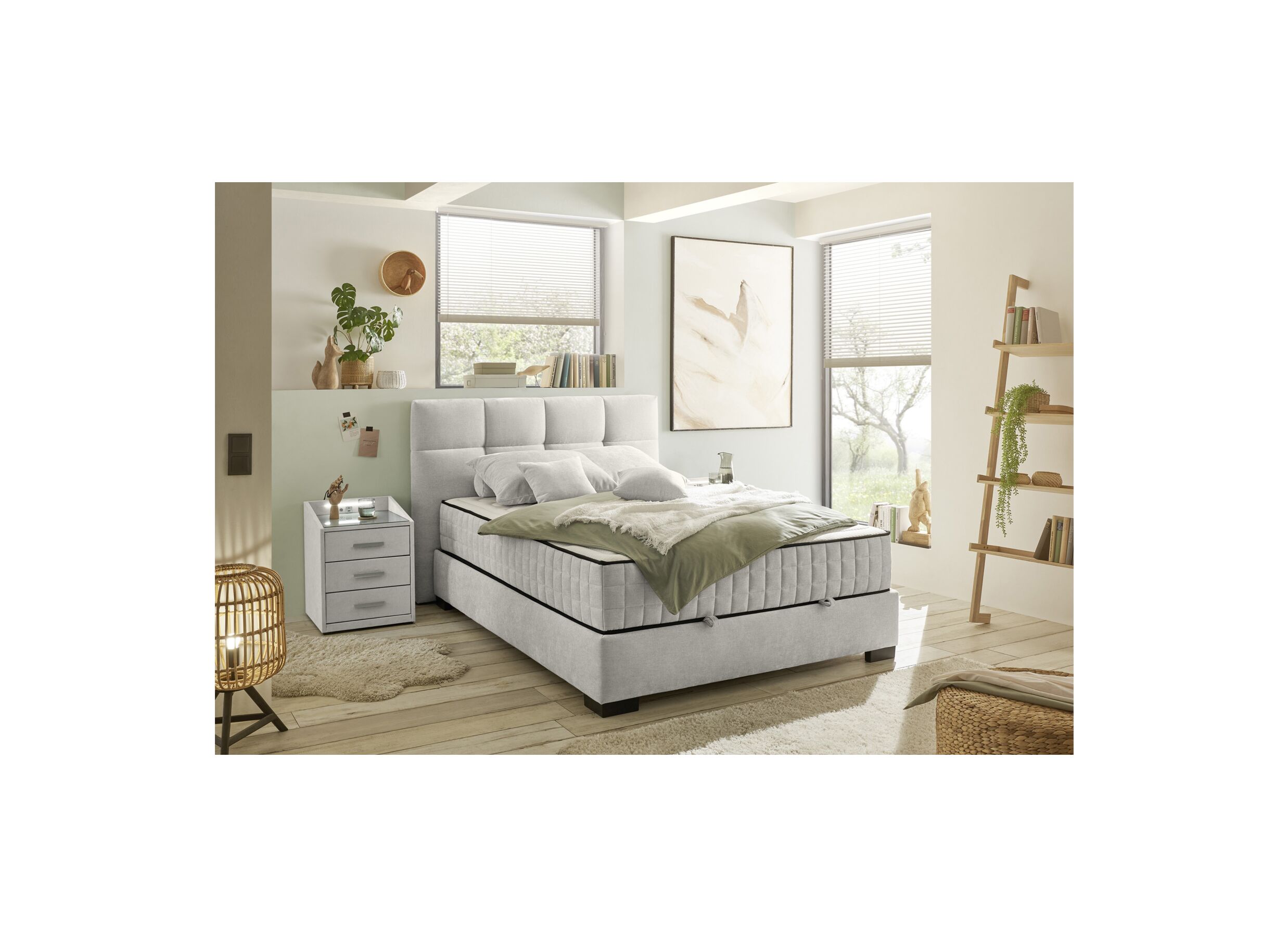 Foto ambiance - Lit box Nagol A 120x200cm - tissu - beige avec rangement