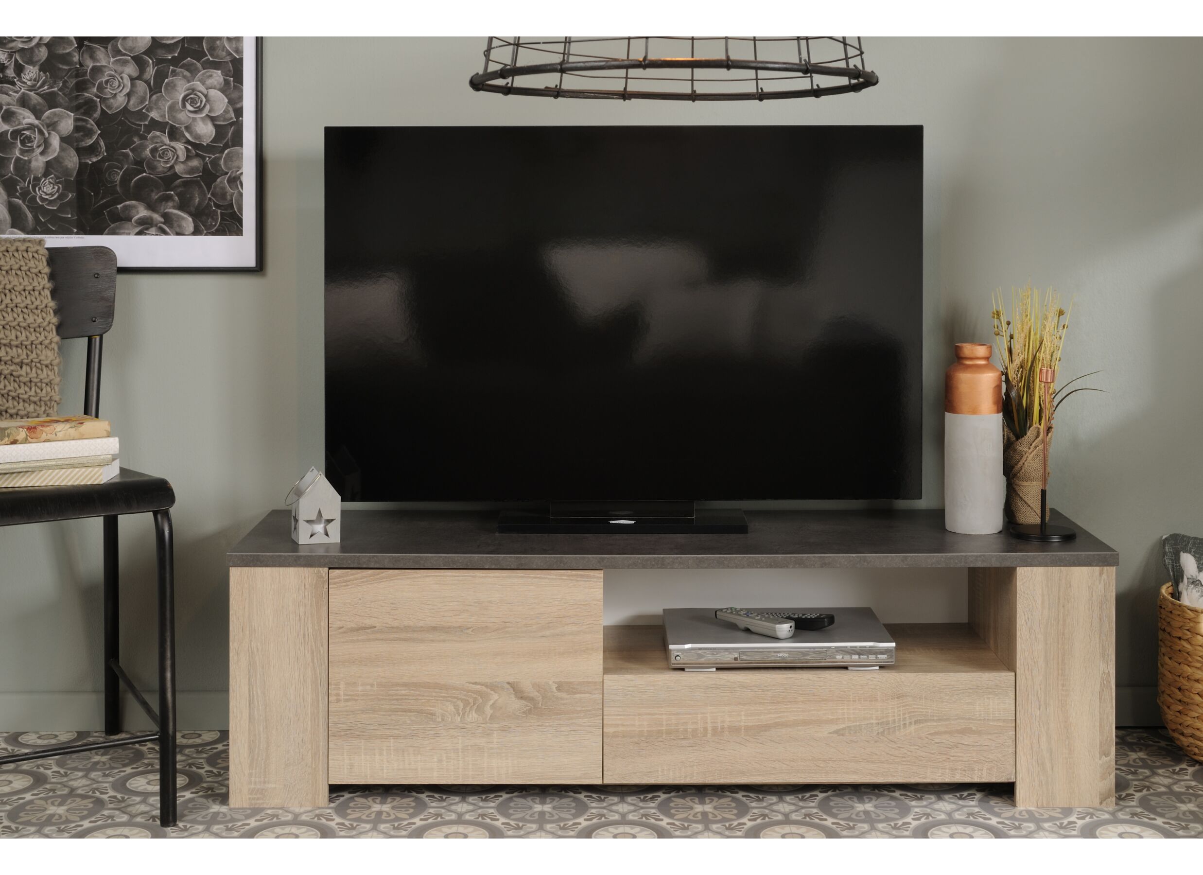 Meuble TV Fumay 138cm - décor - chêne & béton