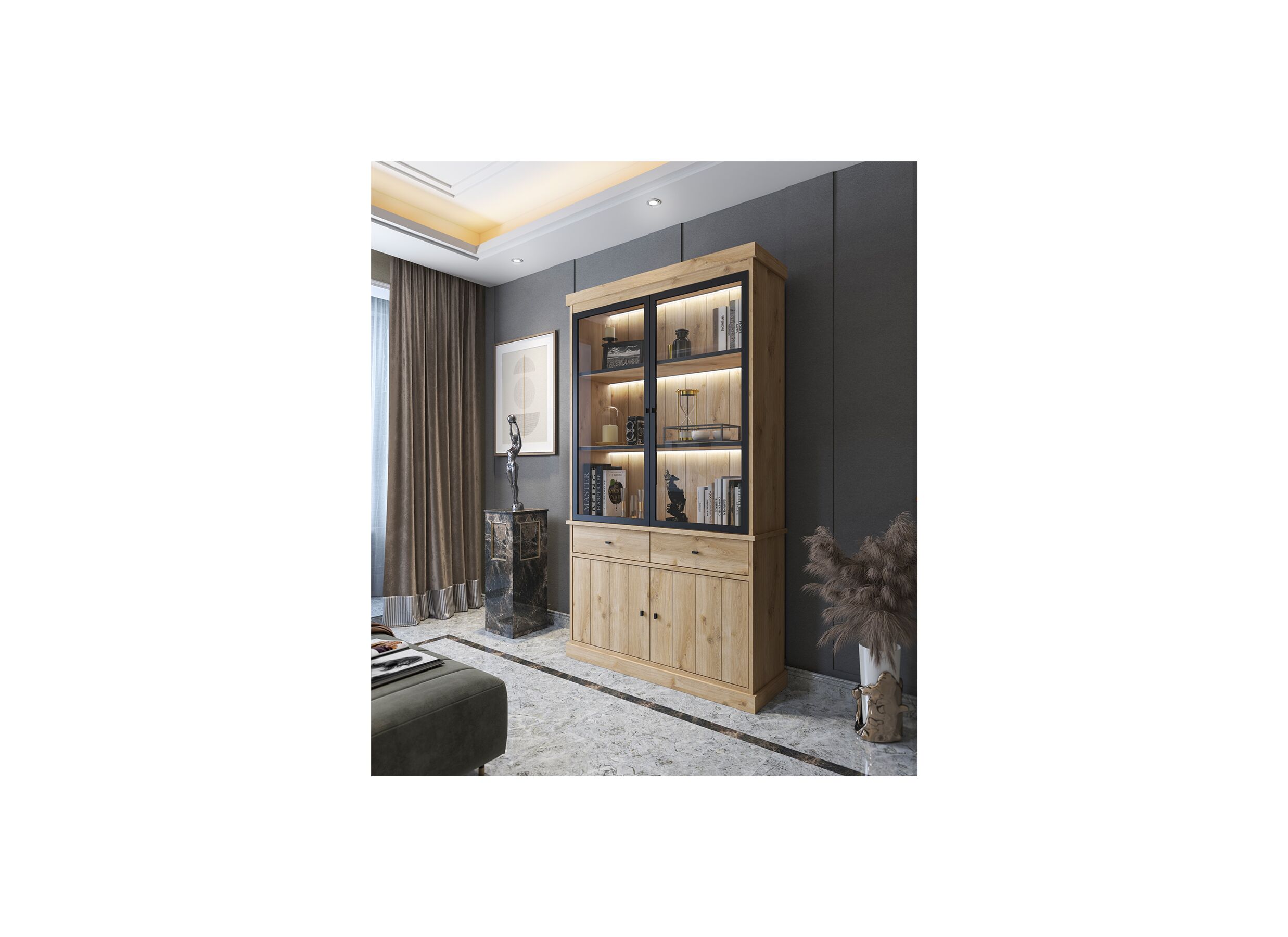Vitrine Valencia 124cm - Vitrine Valencia 124cm - mélamine - chêne clair