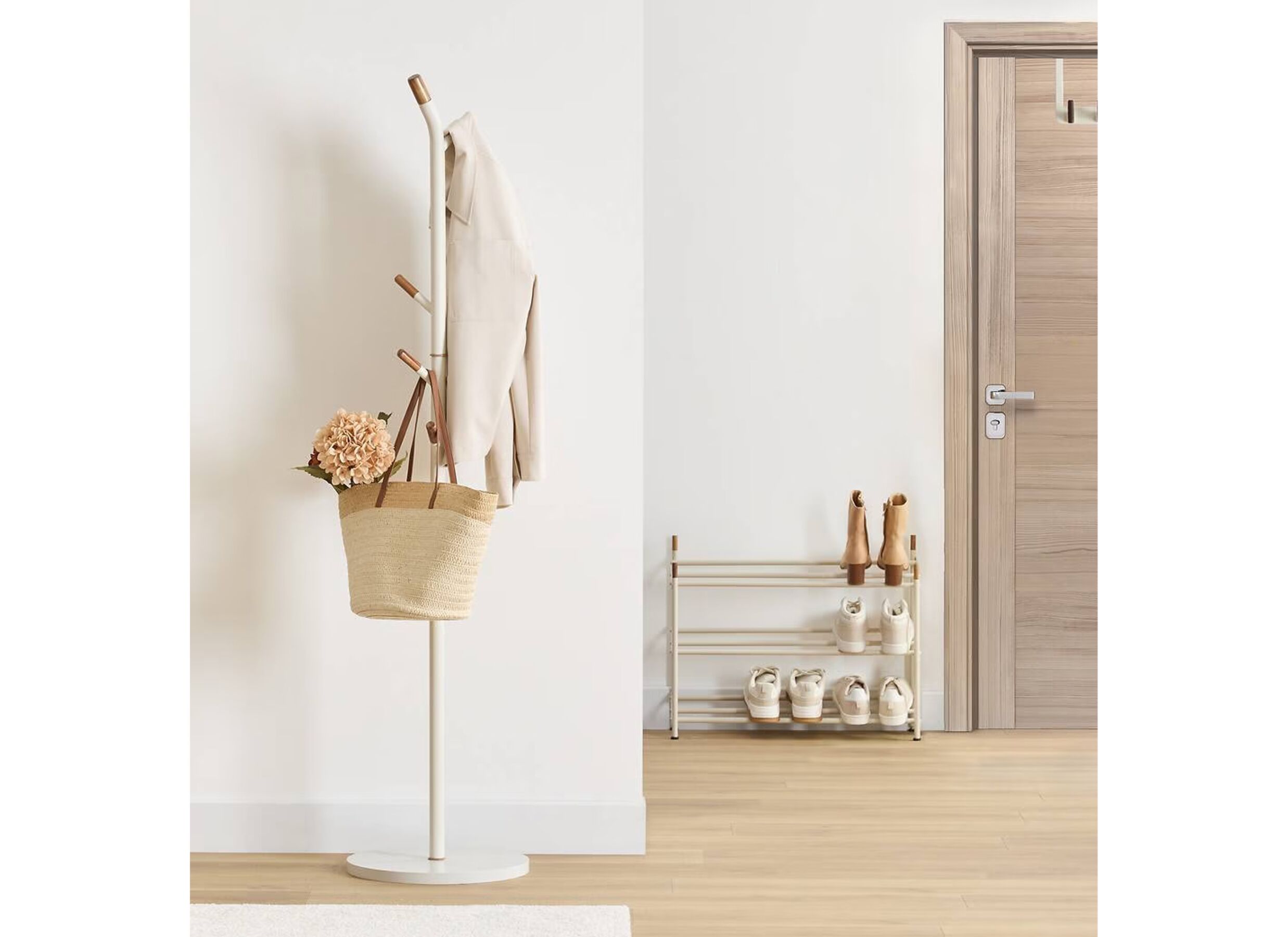 Foto ambiance - Portemanteau Cassie H175,5cm - acier & MDF - beige