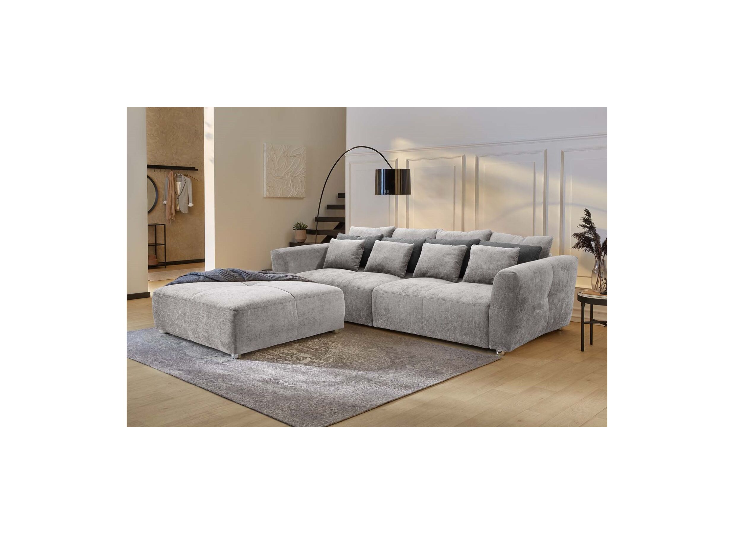 Sfeerfoto - Poef Gulliver 126x41cm - stof - lichtgrijs