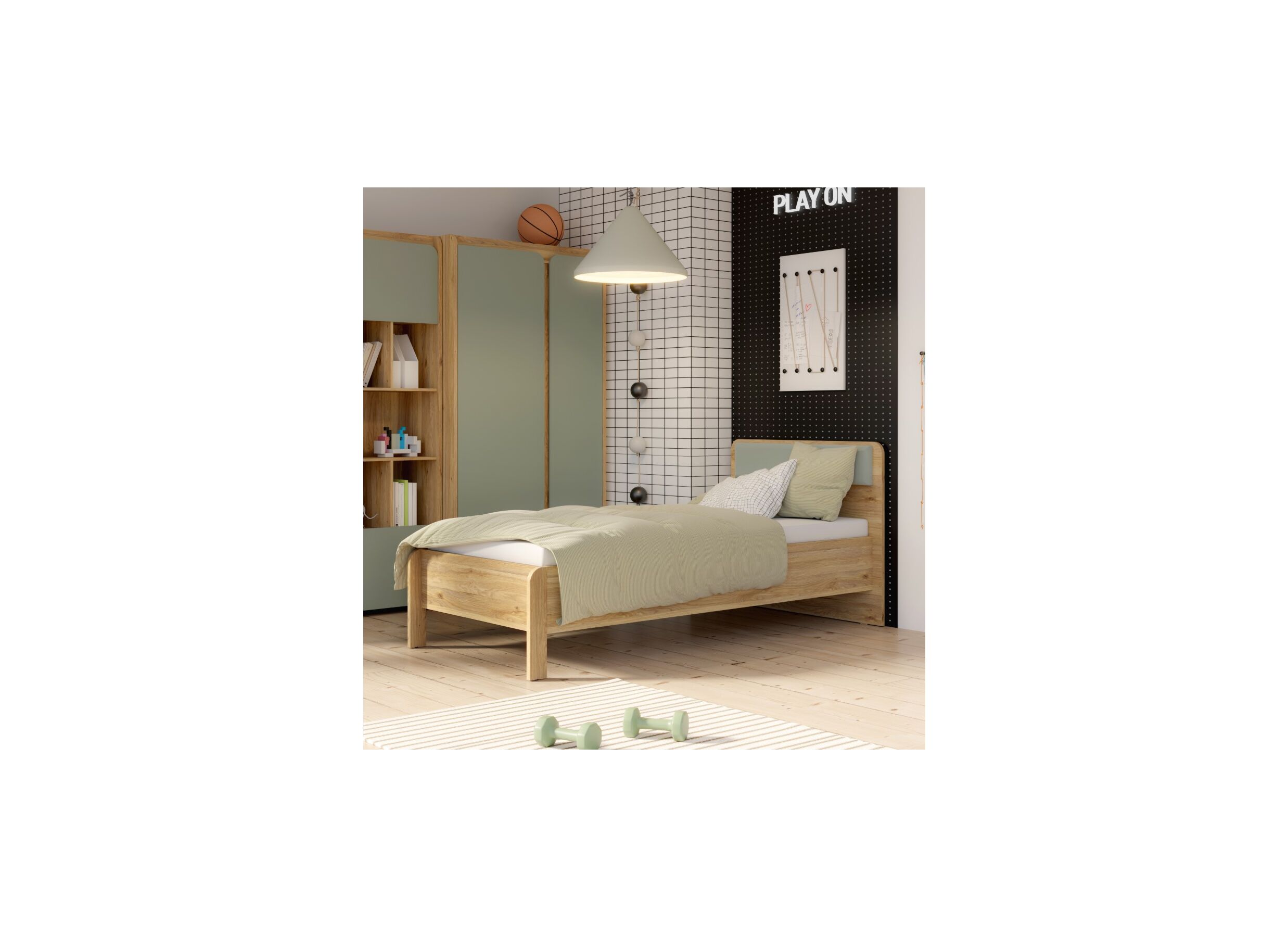 Foto ambiance - Lit Hoa 90x200cm - décor - chêne mauvella /vert