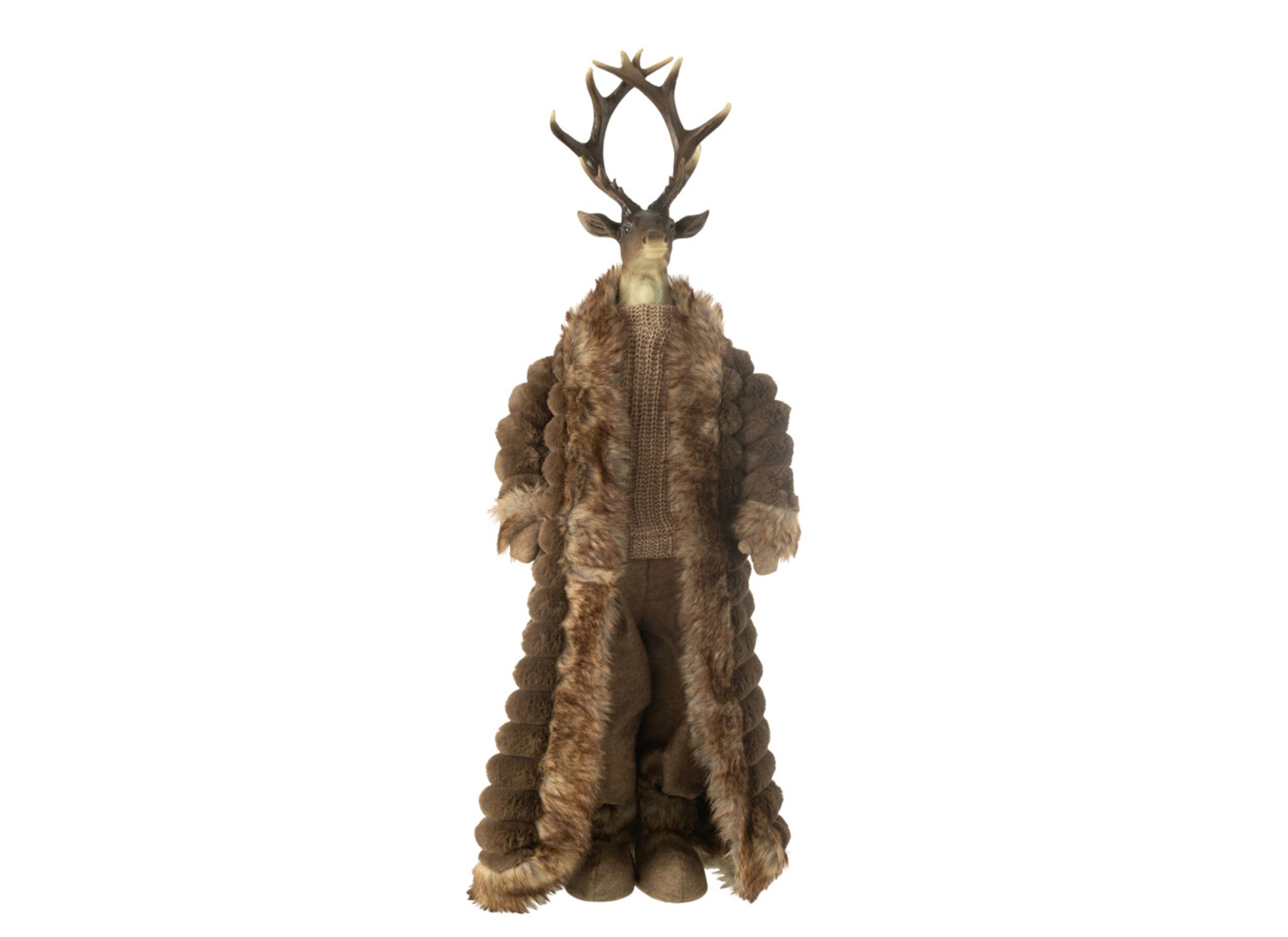 Kerstdecoratie Hert Staand Jas 32x21x92cm - polystone & stof - bruin - Décoration de Noël Cerf Debout Veste 32x21x92cm - polystone & tissu - brun