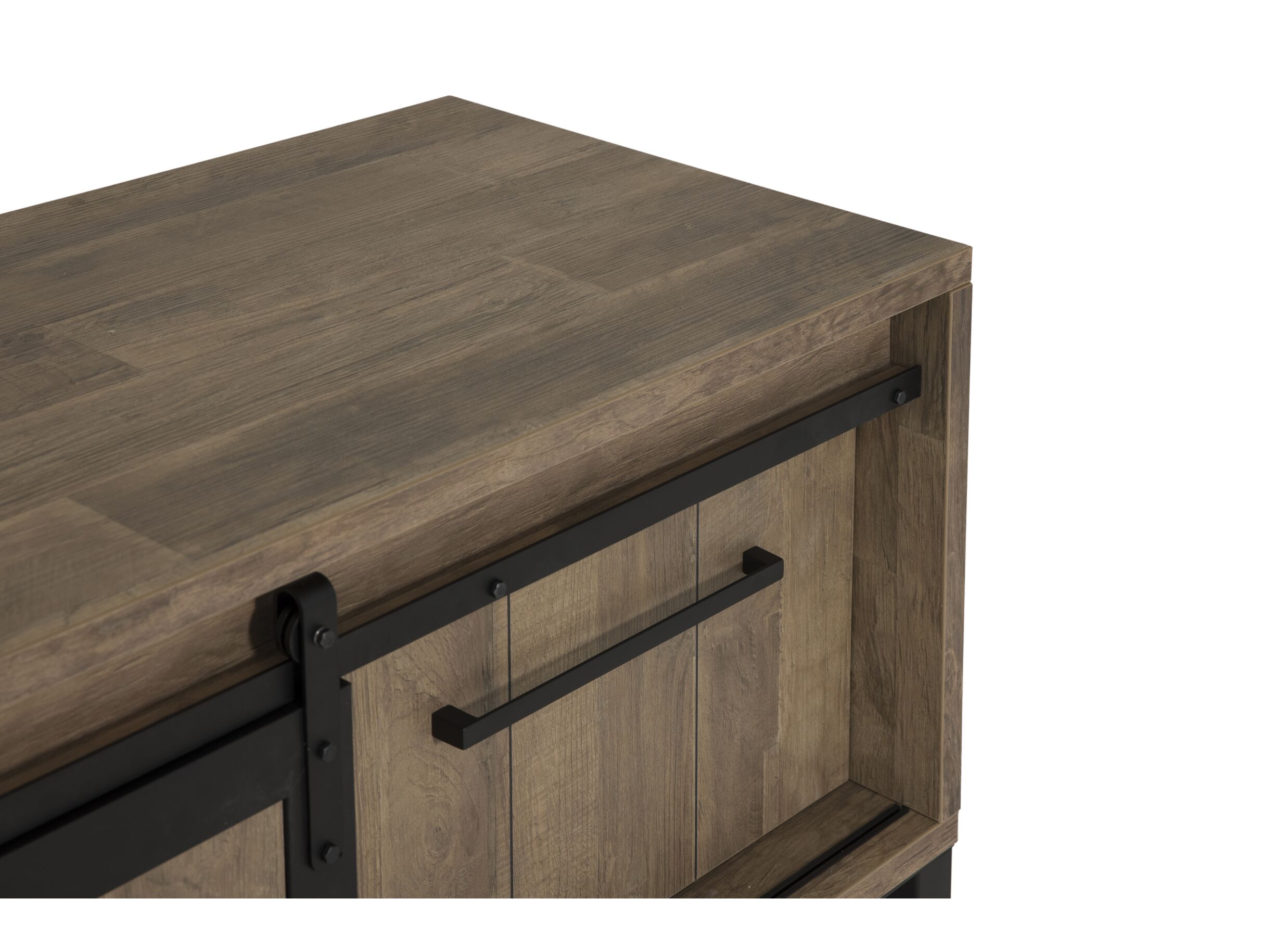 Detailfoto - Tv-meubel 179cm - meubelplaat - old teak & matt black