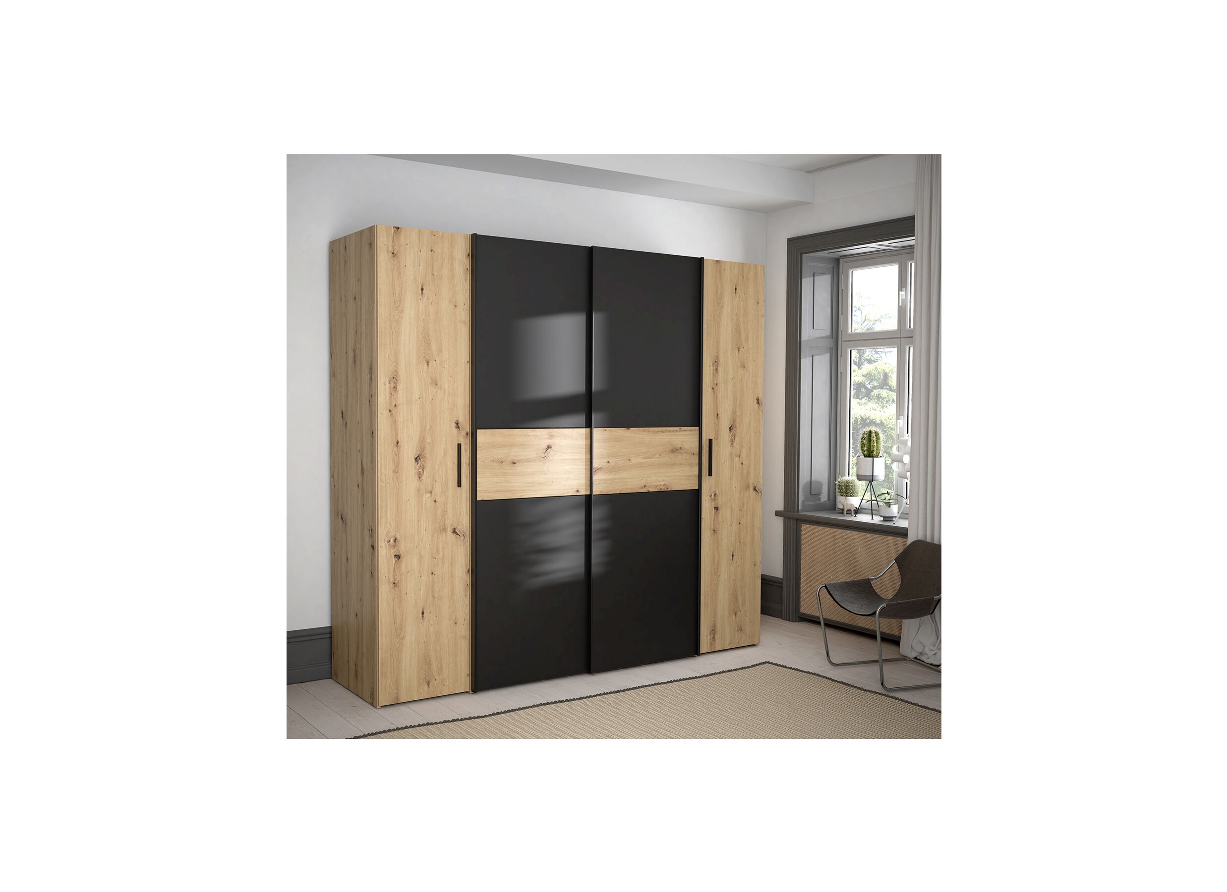 Kleerkast Kapaza 200cm - decor - artisanale eik/zwart