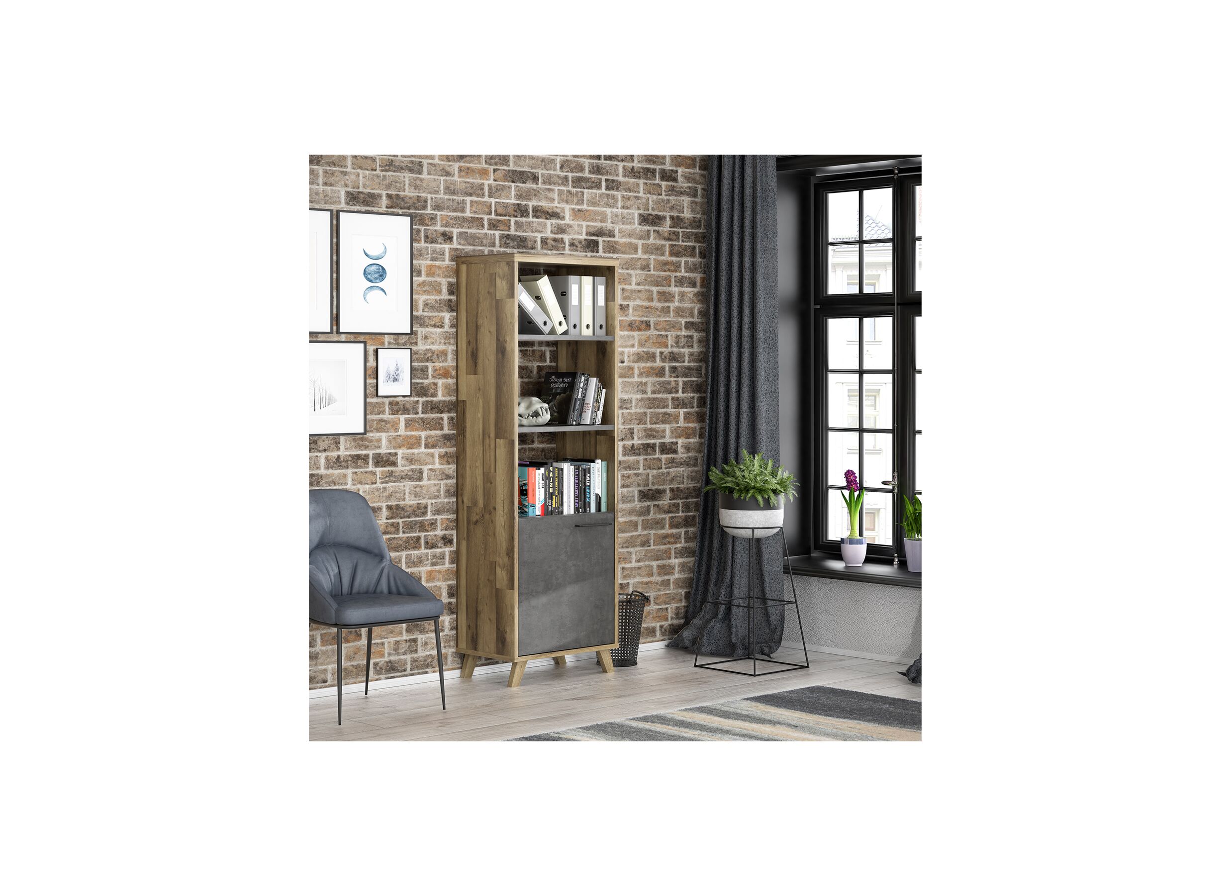 Boekenkast Ricciano 65x42x191cm - meubelplaat - eik/beton