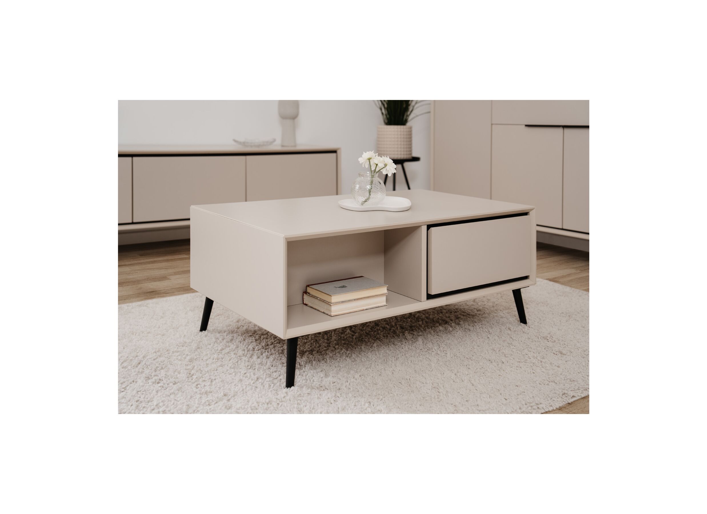Foto ambiance - Table basse Arona 94x55cm avec rangement - mélamine - capuccino